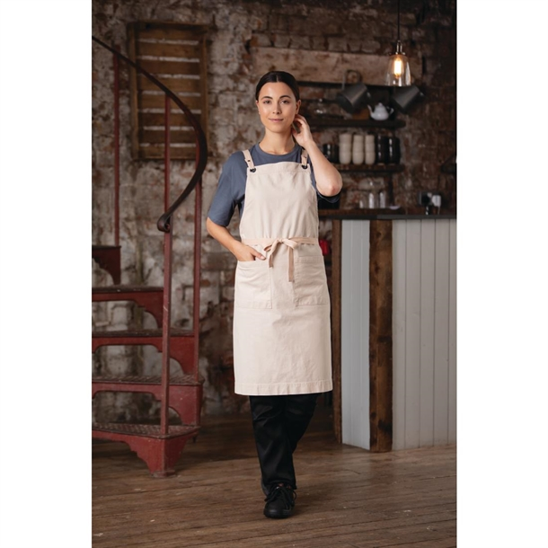 Southside Cotton Canvas Bib Apron in Beige Unisex Lightweight Comfortable Fit