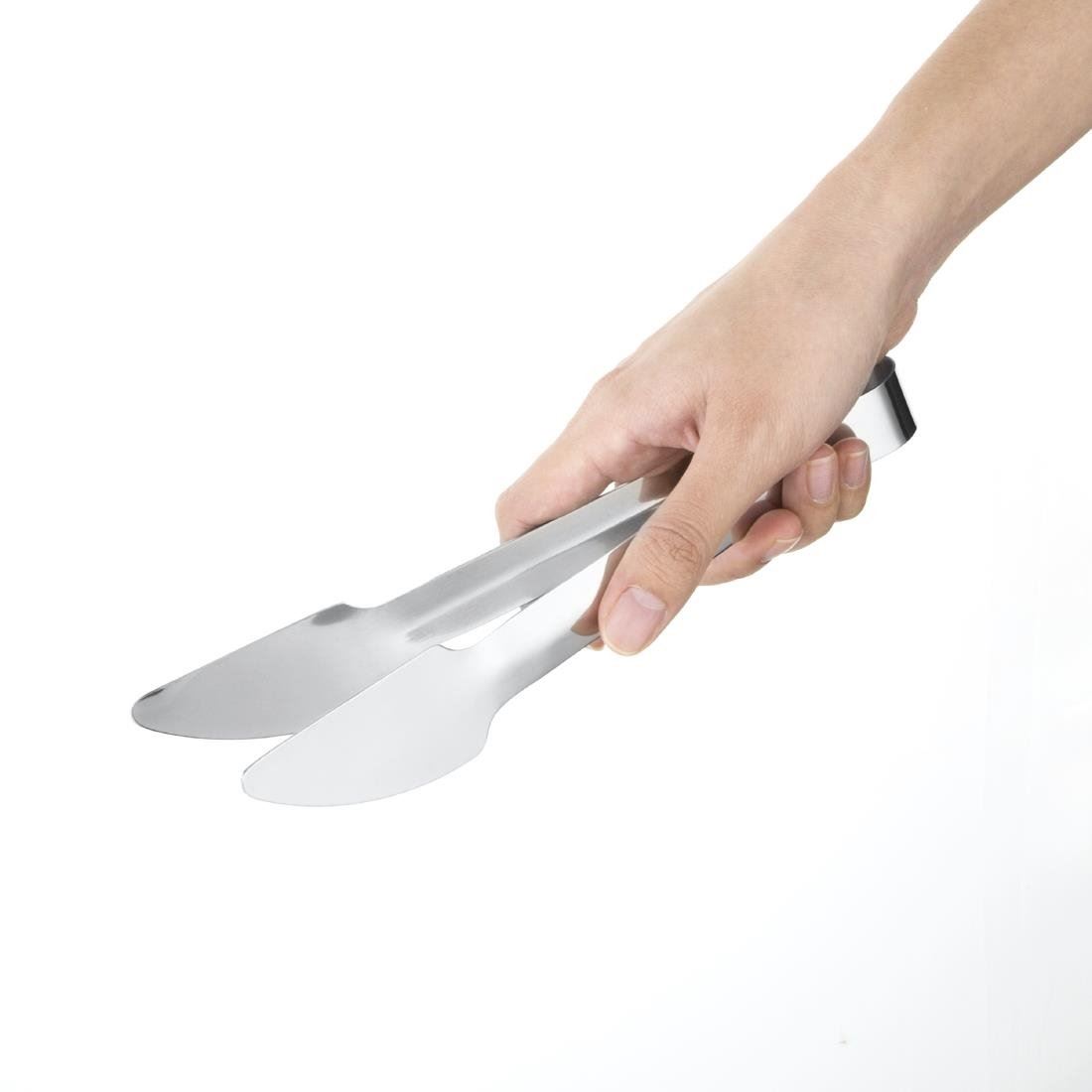 Vogue Hamburger 9in Food Tongs with Short Handle Made of Stainless Steel