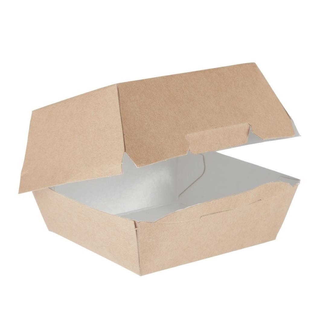 250X Disposable Kraft Burger Box Standard Cardboard Takeaway Recycled