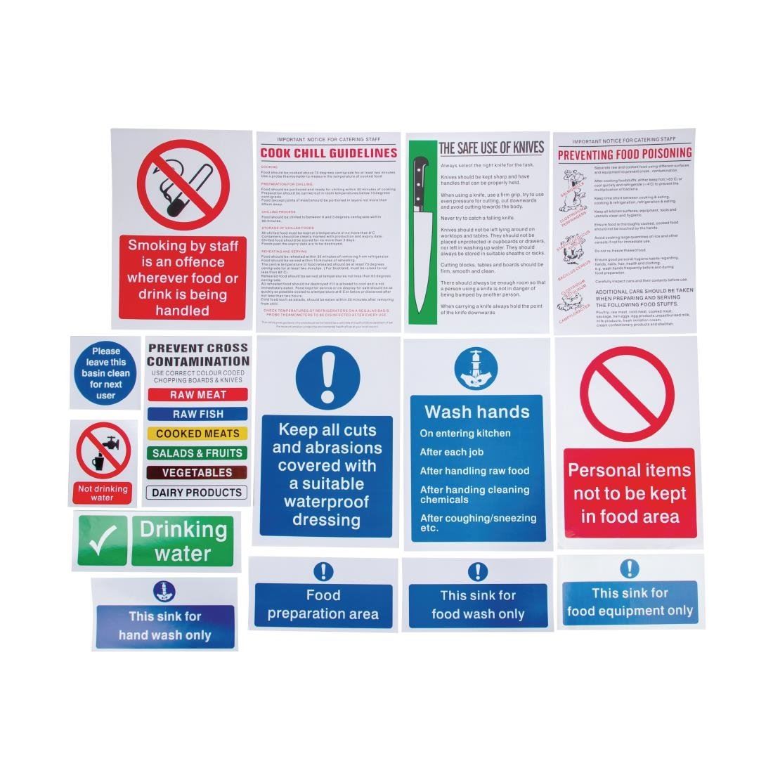 Vogue Food Preparation 15 Sign Pack Self Adhesive Highly Visible Catering Poster