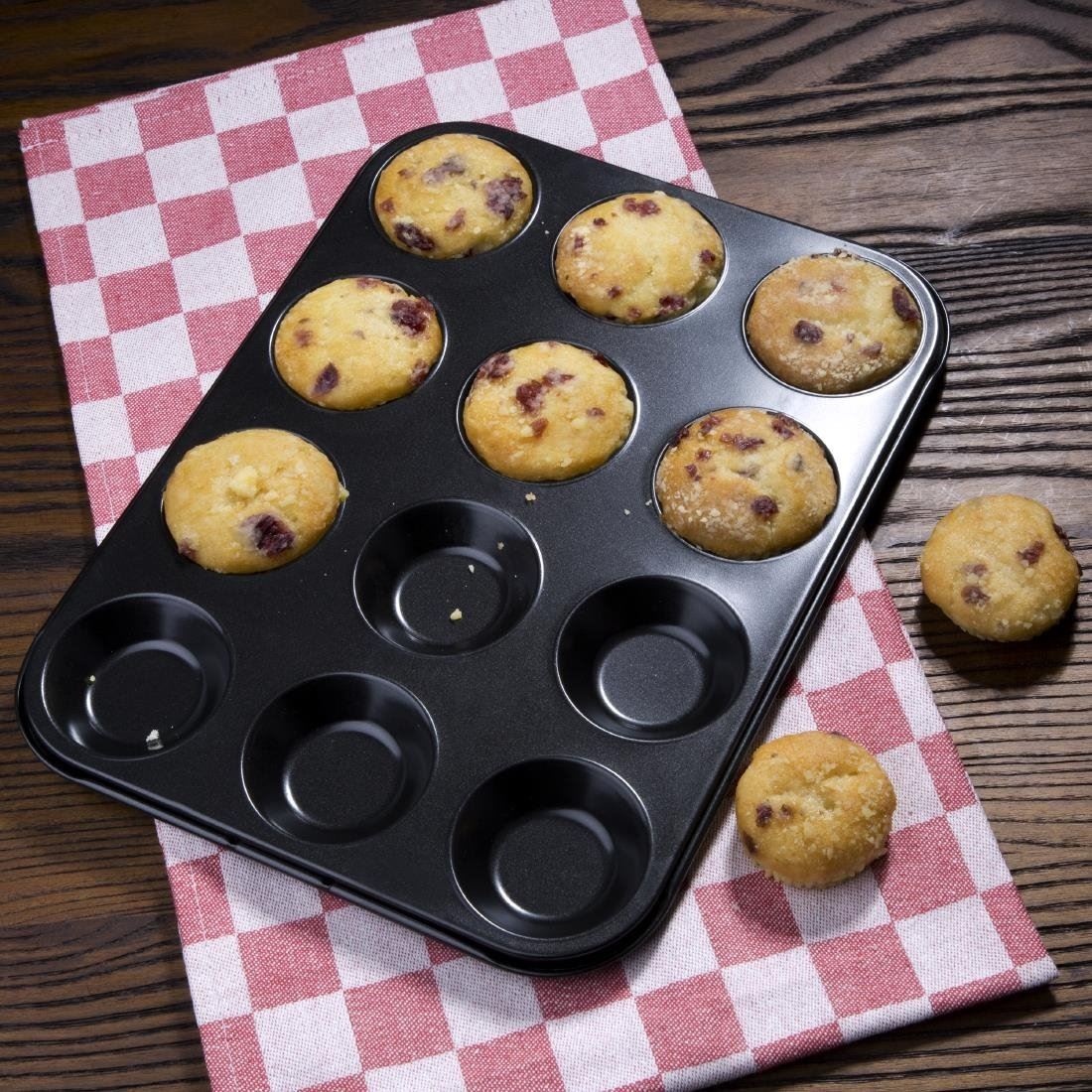 Vogue Non Stick Mini Muffin Tray with 12 Cups Made of Carbon Steel - 32x24cm