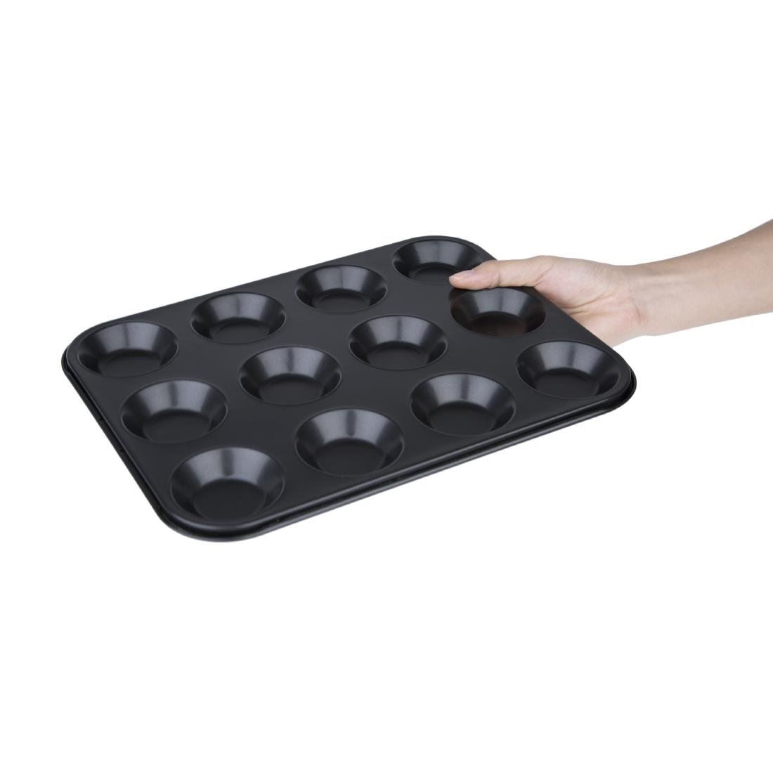 Vogue Non Stick Mini Muffin Tray with 12 Cups Made of Carbon Steel - 32x24cm