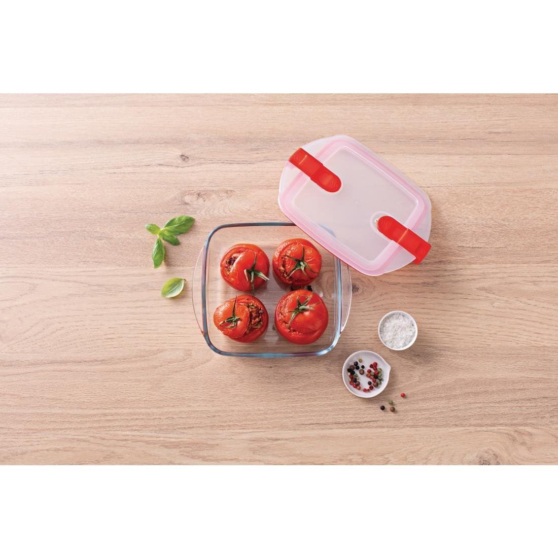 Pyrex Cook and Heat Square Glass Dish with Airtight Lid Steam Vents - 350ml