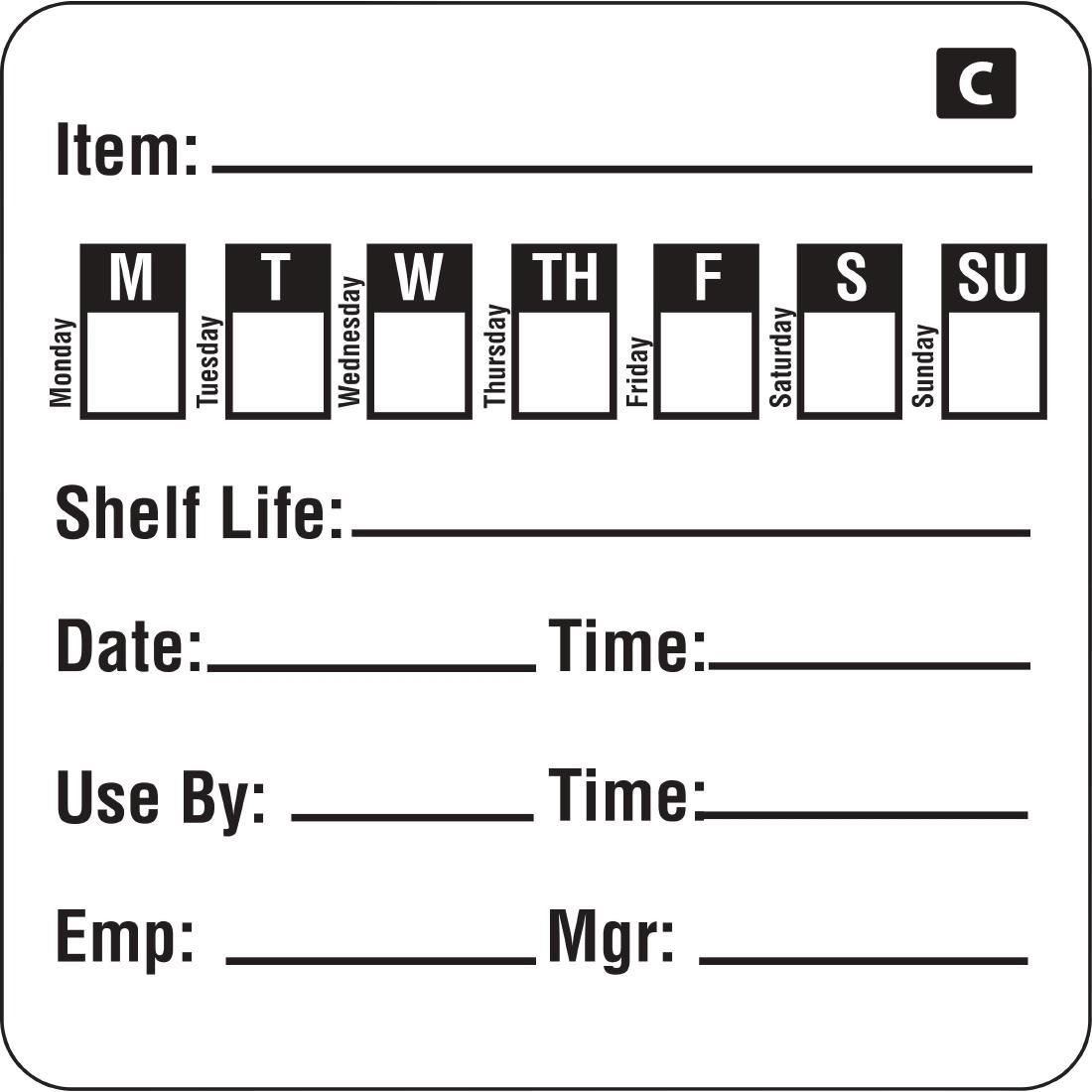Freezable Day of the Week Labels for Temperature up to -18°C 2 in Pack of 500