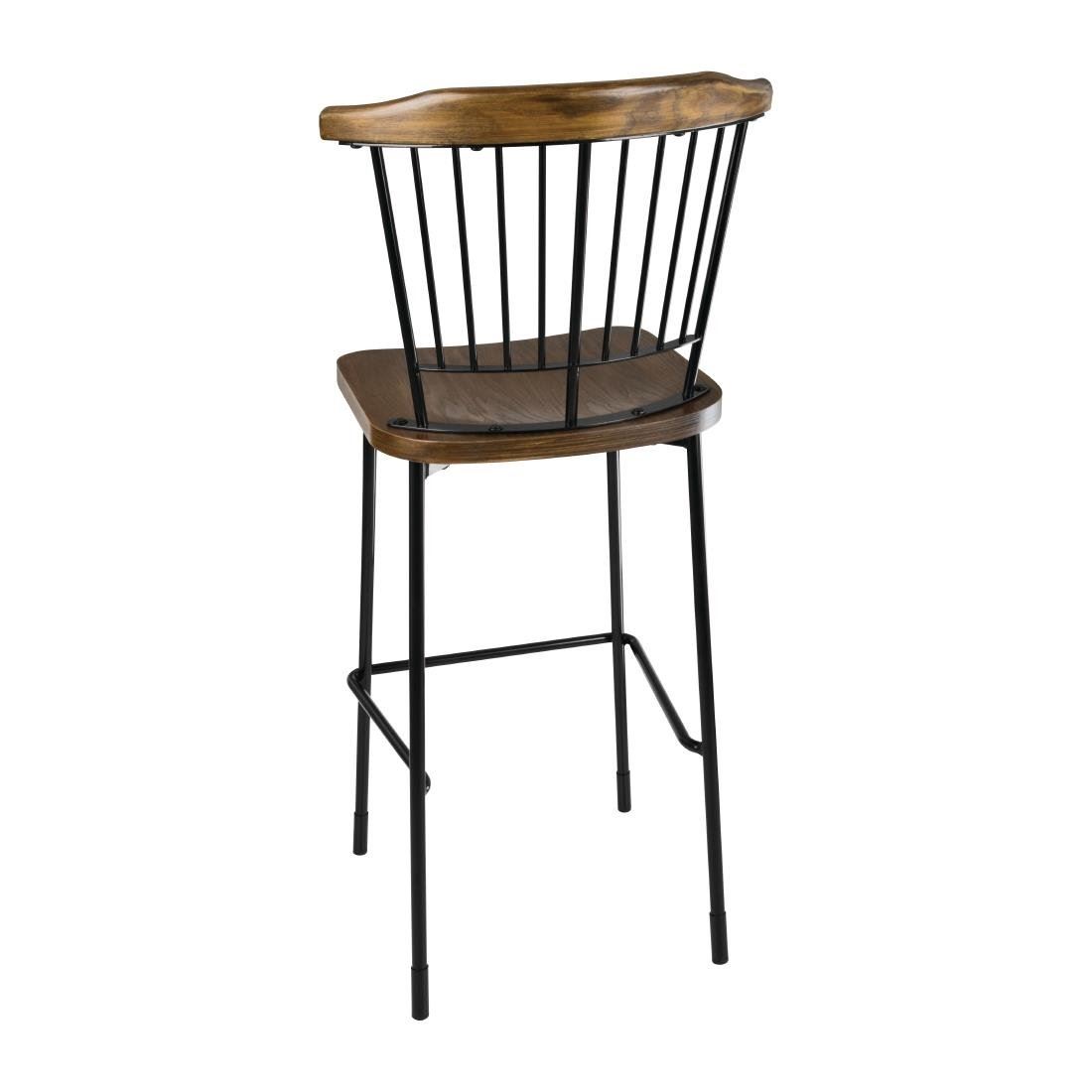 Bolero Scandi High Stools in Black - Stainless Steel & Wood - Pack of 2