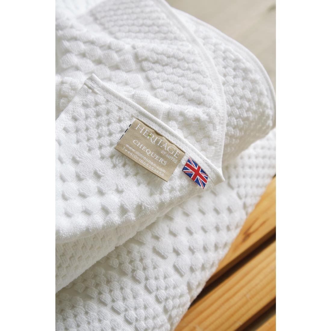 Mitre Heritage Chequers Towel 100% Cotton in White Rich Texture - Picture 9 of 21
