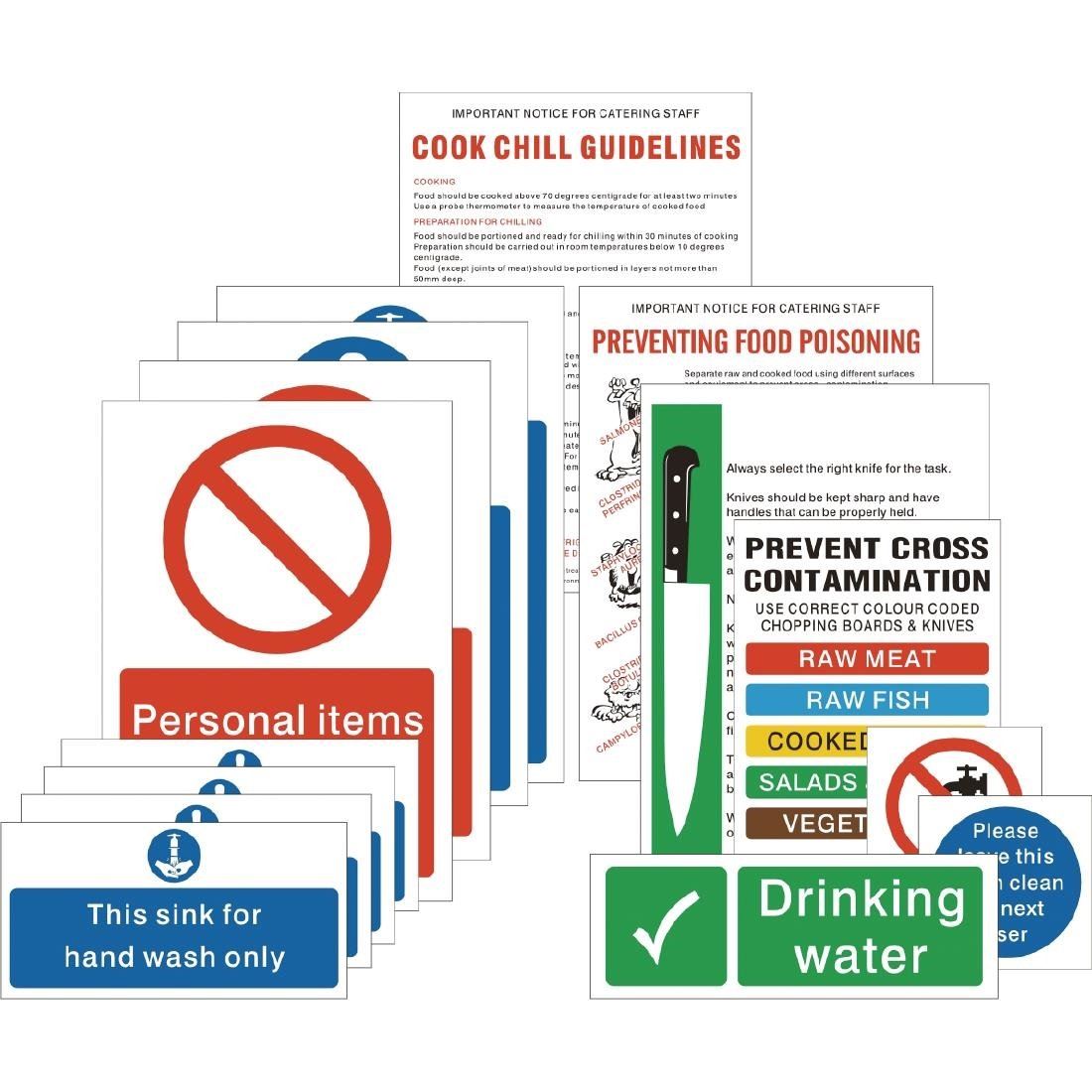 Vogue Food Preparation 15 Sign Pack Self Adhesive Highly Visible Catering Poster