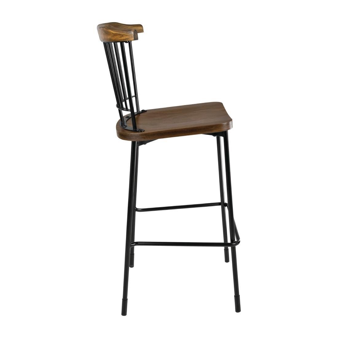 Bolero Scandi High Stools in Black - Stainless Steel & Wood - Pack of 2