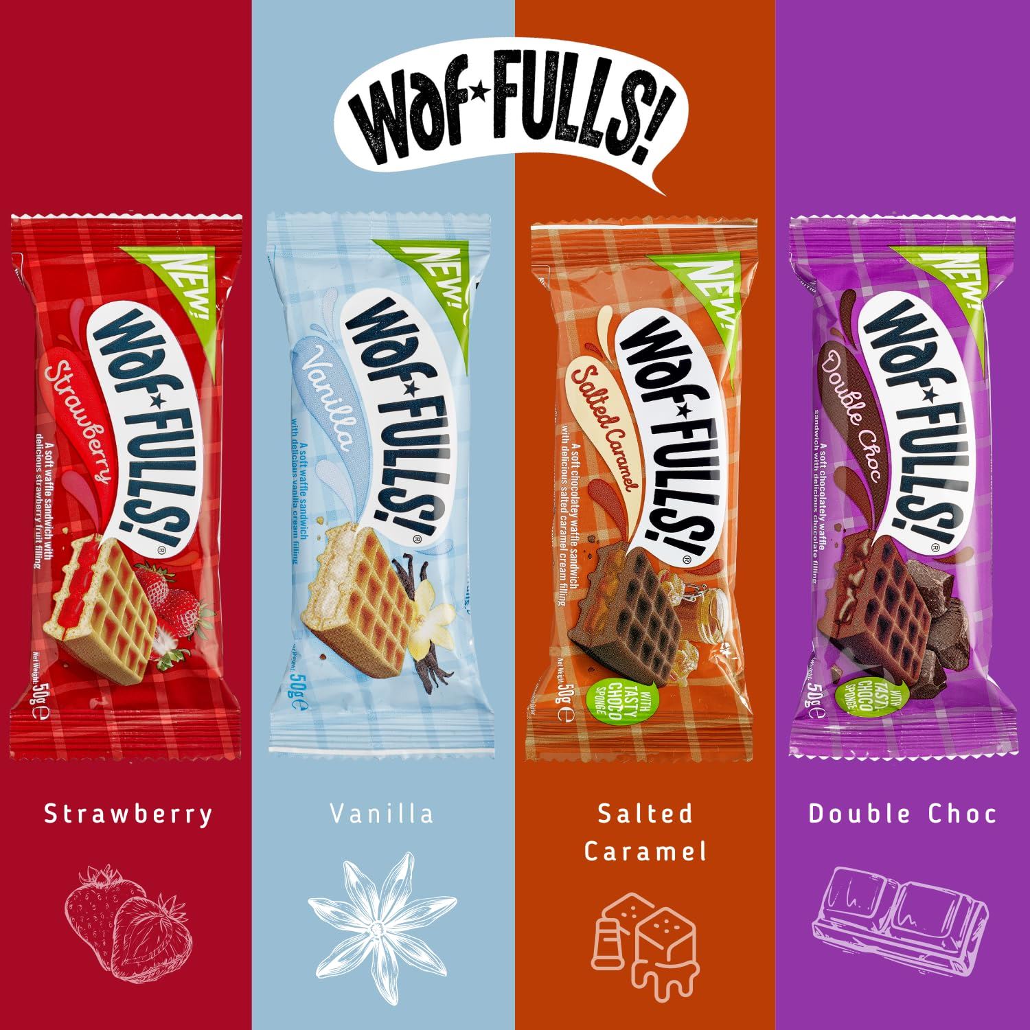 WafFULLS! Vanilla Waffles Sandwich Snack Individually Wrapped 50g - Pack of 12