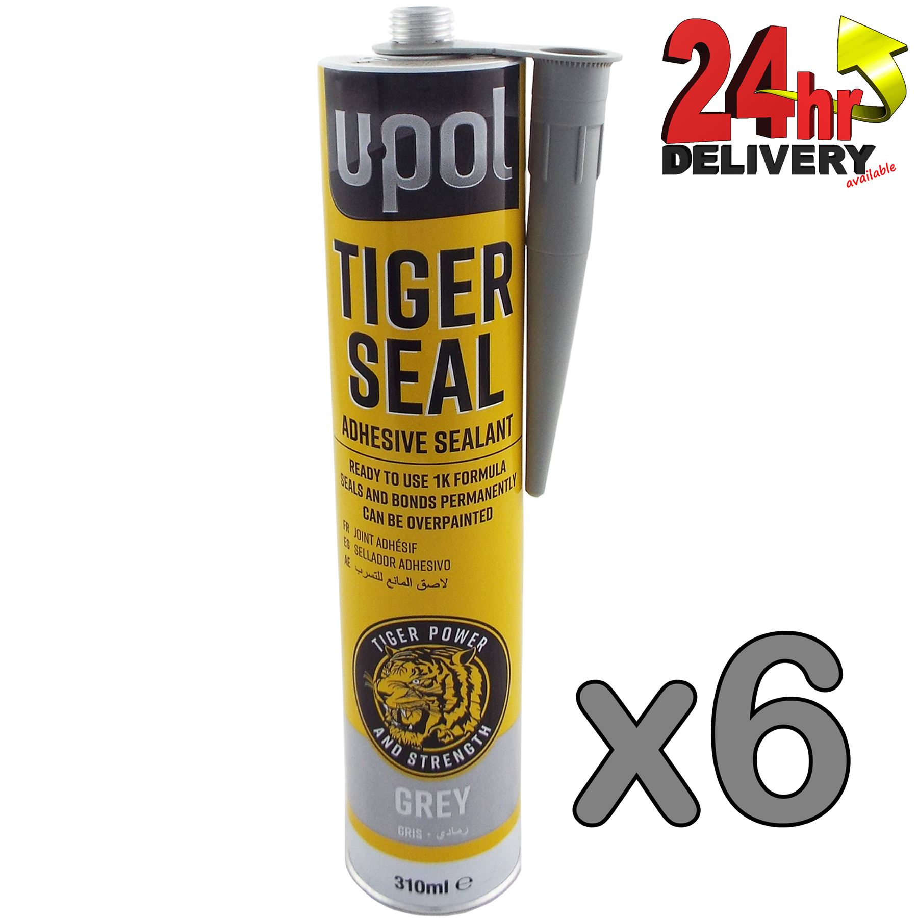 UPol Tiger Seal PU Adhesive Sealant GREY x 6 Windows/Bond/Body Panels