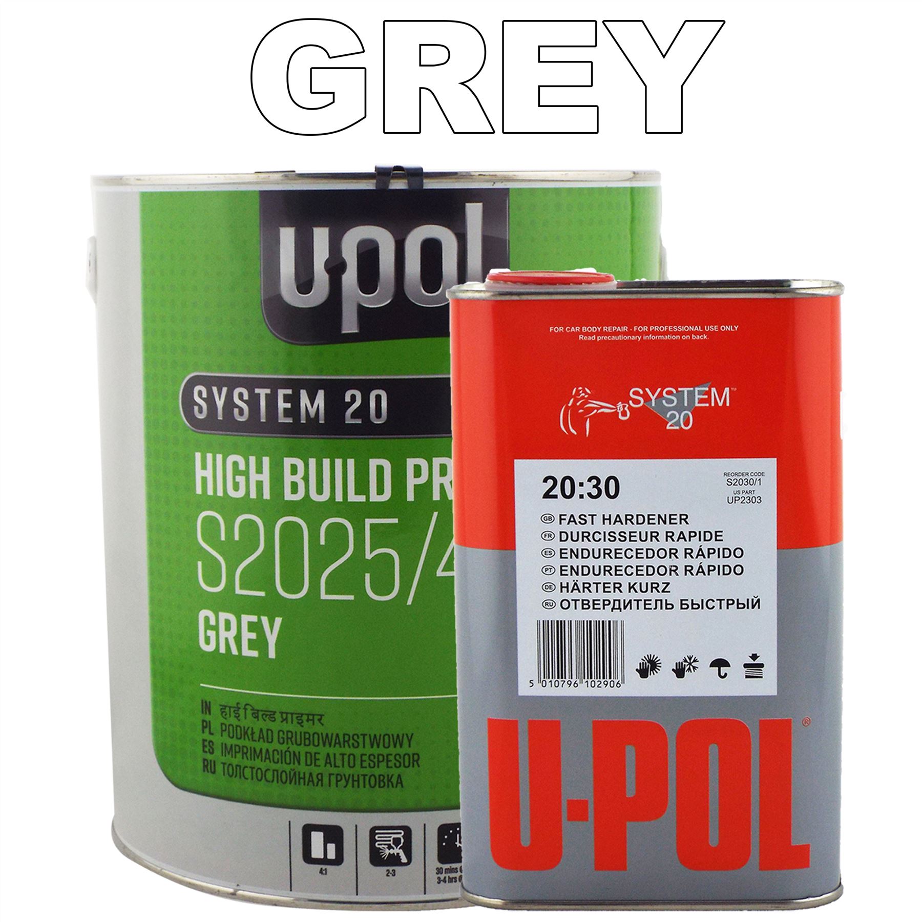 UPol 2K 5 Litre High Build Paint Primer Kit GREY S2025 S2030 Fast