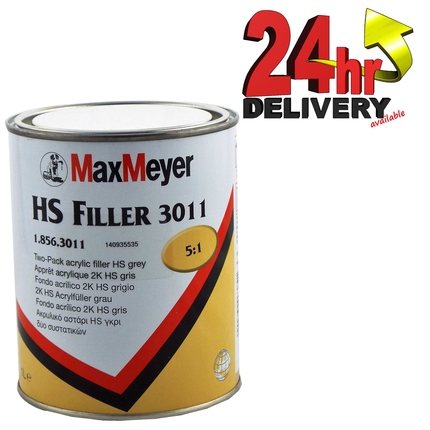 Max Meyer 2k High Build 3011 Grey Primer Filler HS Top Filler 1 Litre