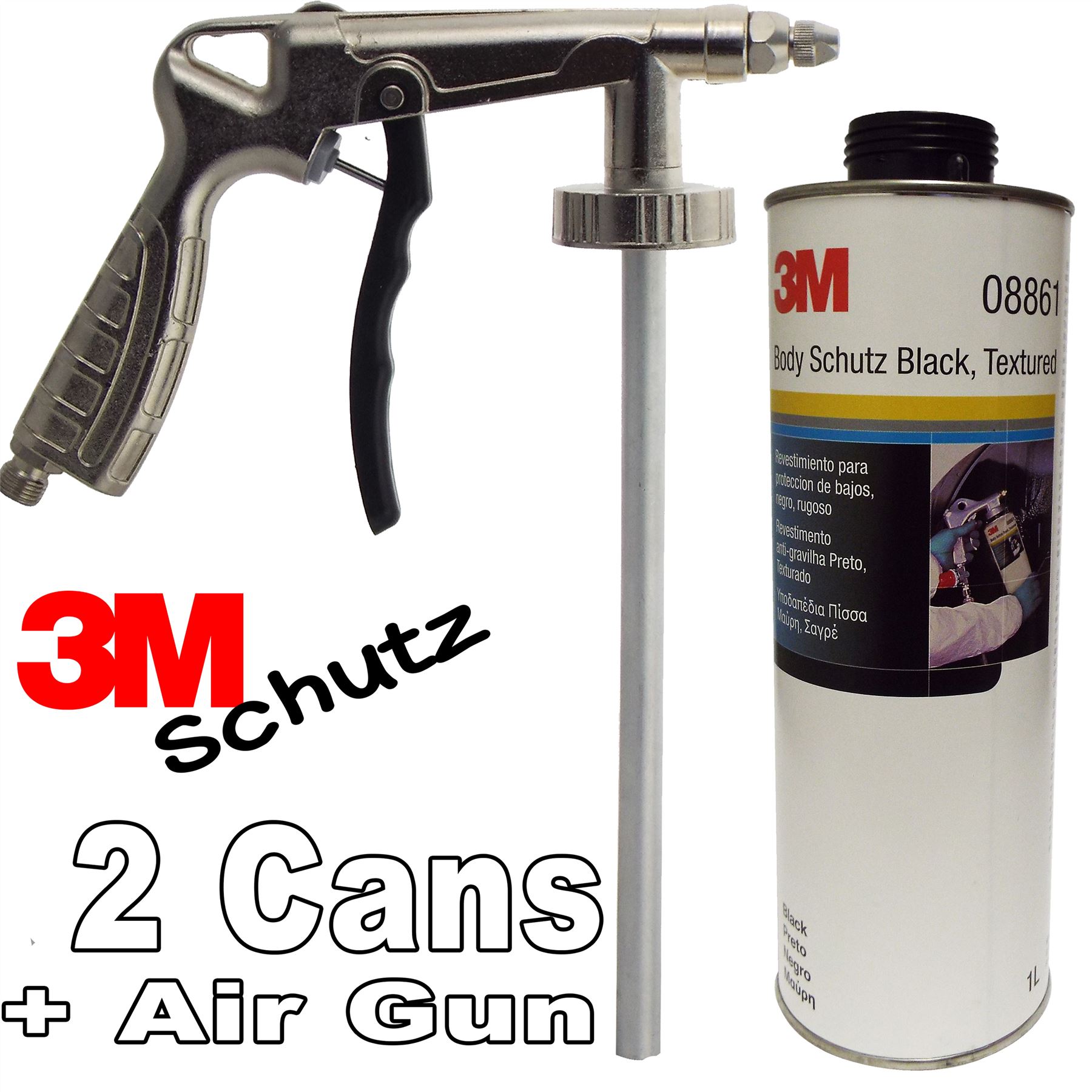 2 x 3M Car Body Schutz Black Underseal + Underbody Coating Gun 08861