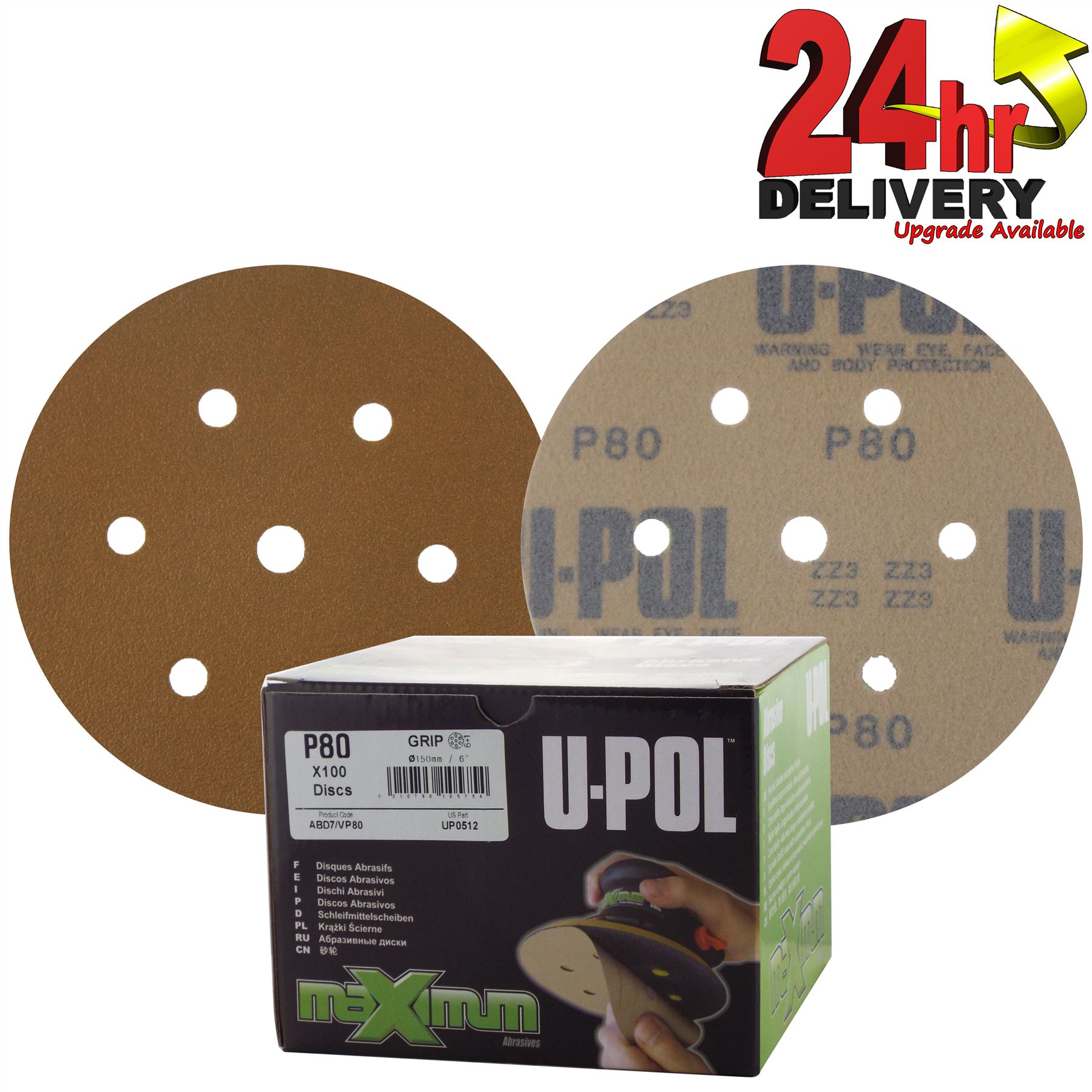 x100 In Box UPol U-Pol Maximum Abrasive Latex Paper P180 6/" Sanding discs