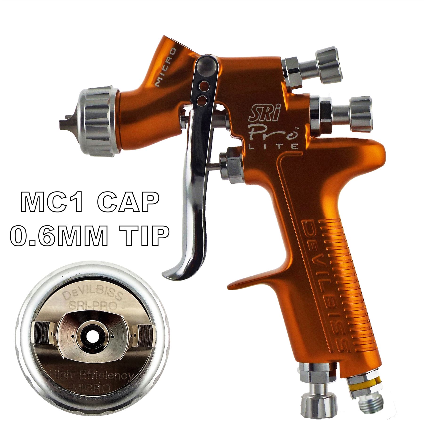 DeVilbiss SRI Pro Lite MC1 Air Cap 0.6mm Fluid Tip Gravity Air Spray Paint Gun Automotive Spray