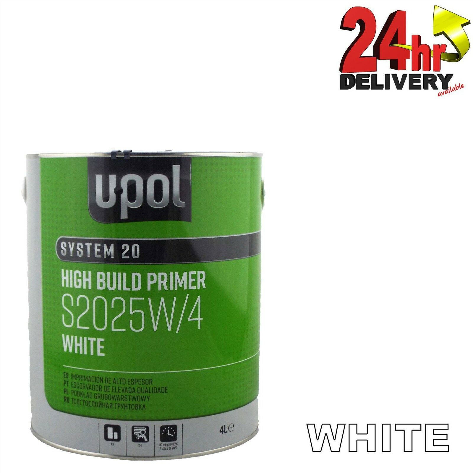 UPol 2K 5 Litre High Build Paint Primer Kit WHITE S2025 S2030 Hardener