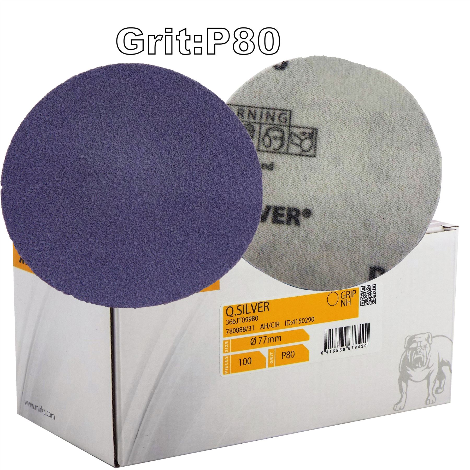 Mirka Q.Silver Box 100 Plain Velcro Sanding Discs 77mm (3") P80