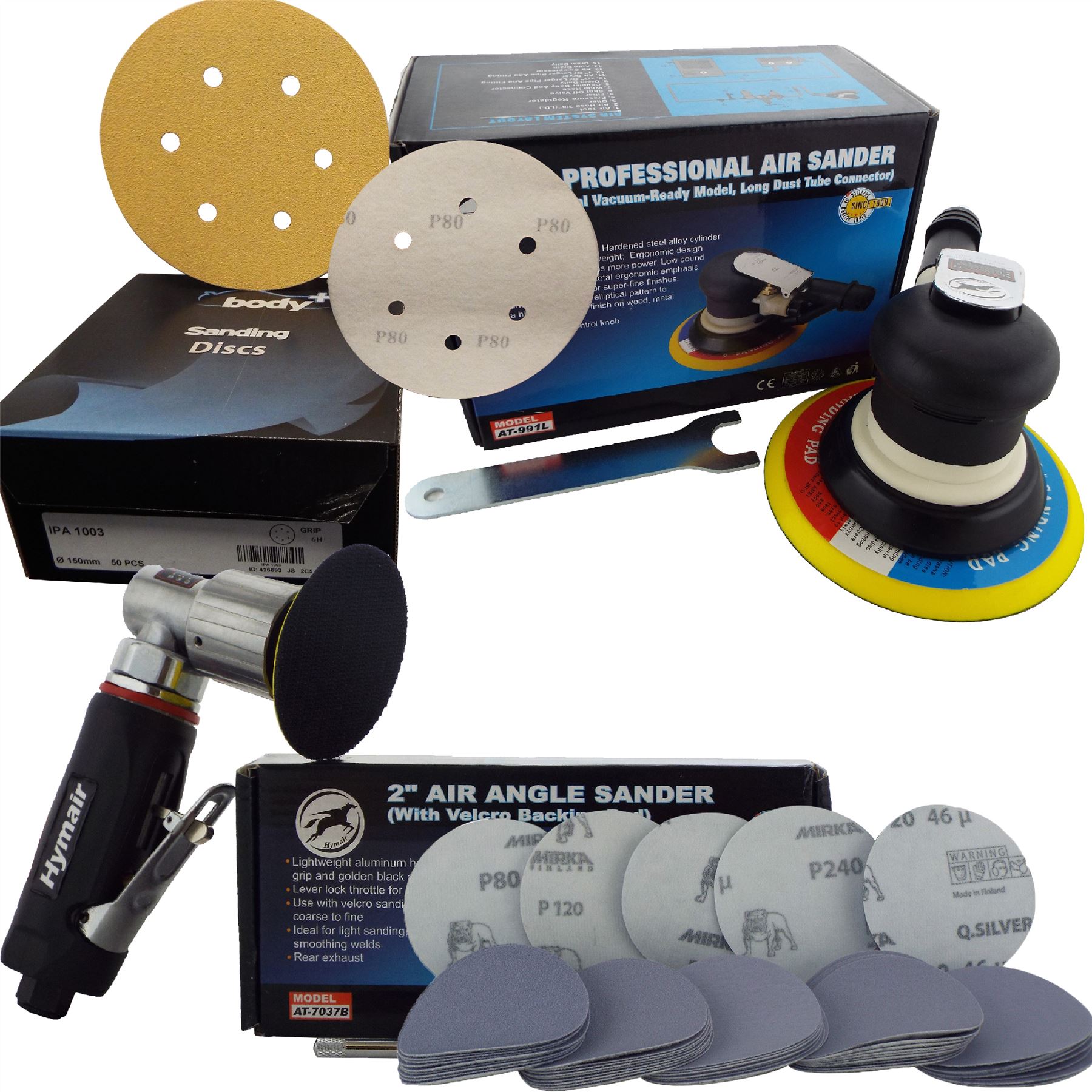 150mm 6" Professional Palm + 75mm 3" Mini Angle Air DA Sander/Polisher