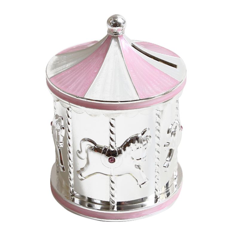Silver Plated Carousel Piggy Bank Money Box Bank Baby Shower Gift eBay