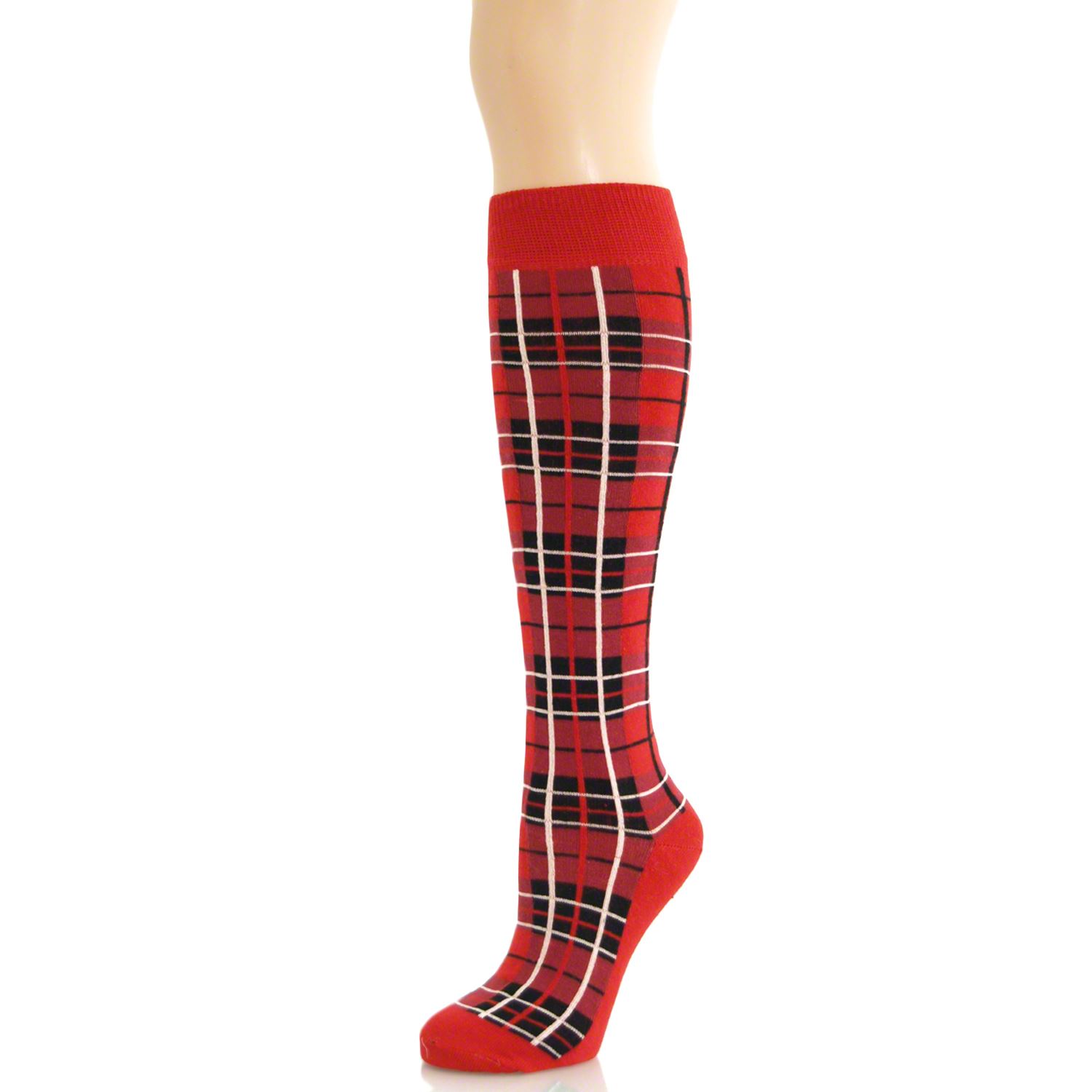 Womens Ladies Girls Knee High Tartan Checked Checkered Plaid Long Socks