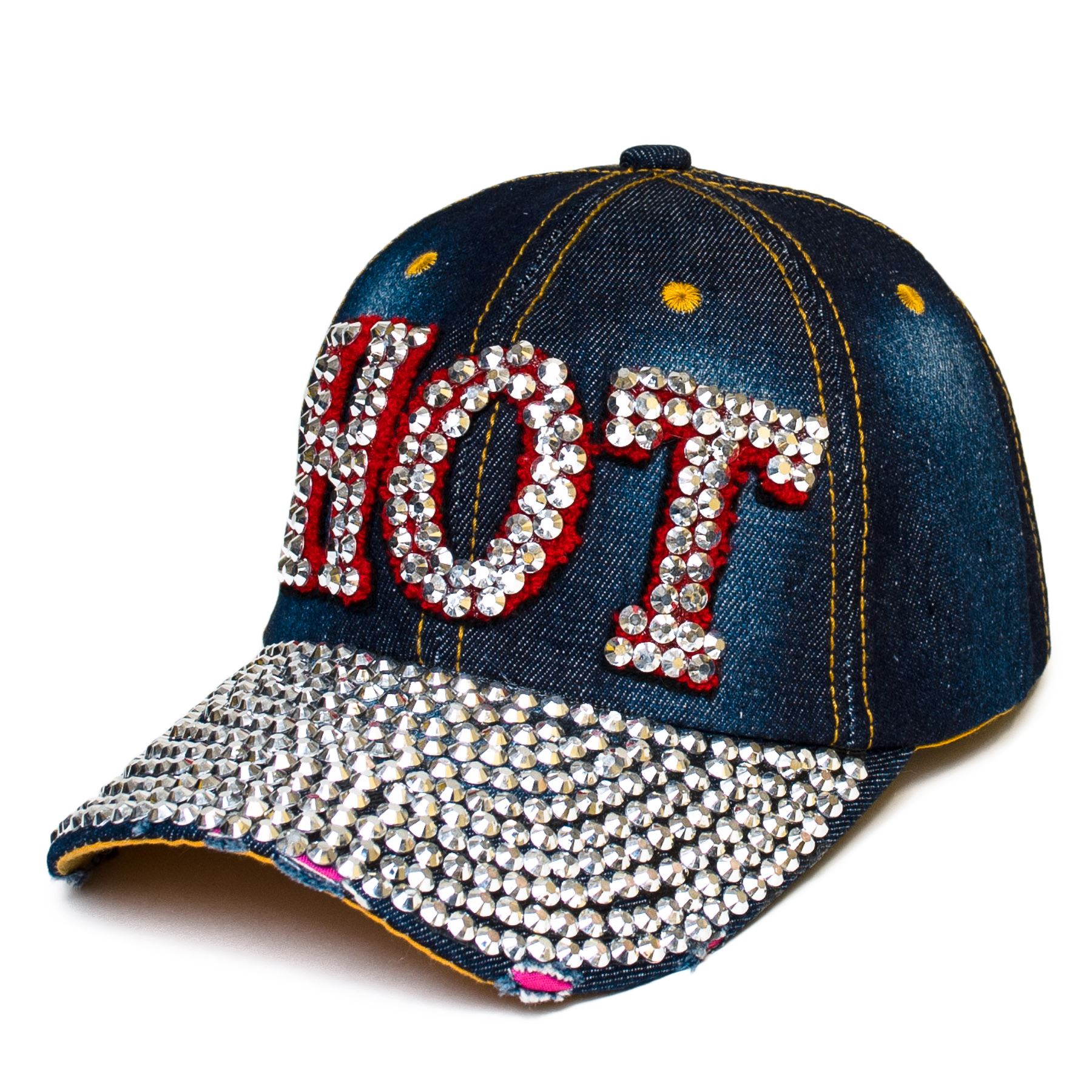 Women Bling Rhinestone Studded Denim Baseball Adjustable Cotton Blue