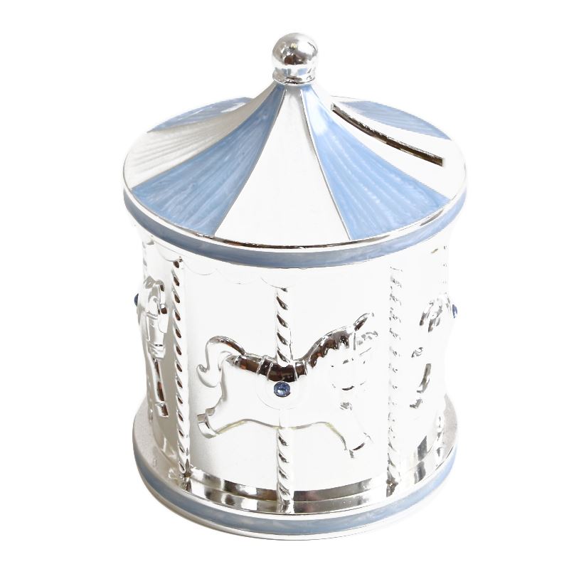 Silver Plated Carousel Piggy Bank Money Box Bank Baby Shower Gift eBay