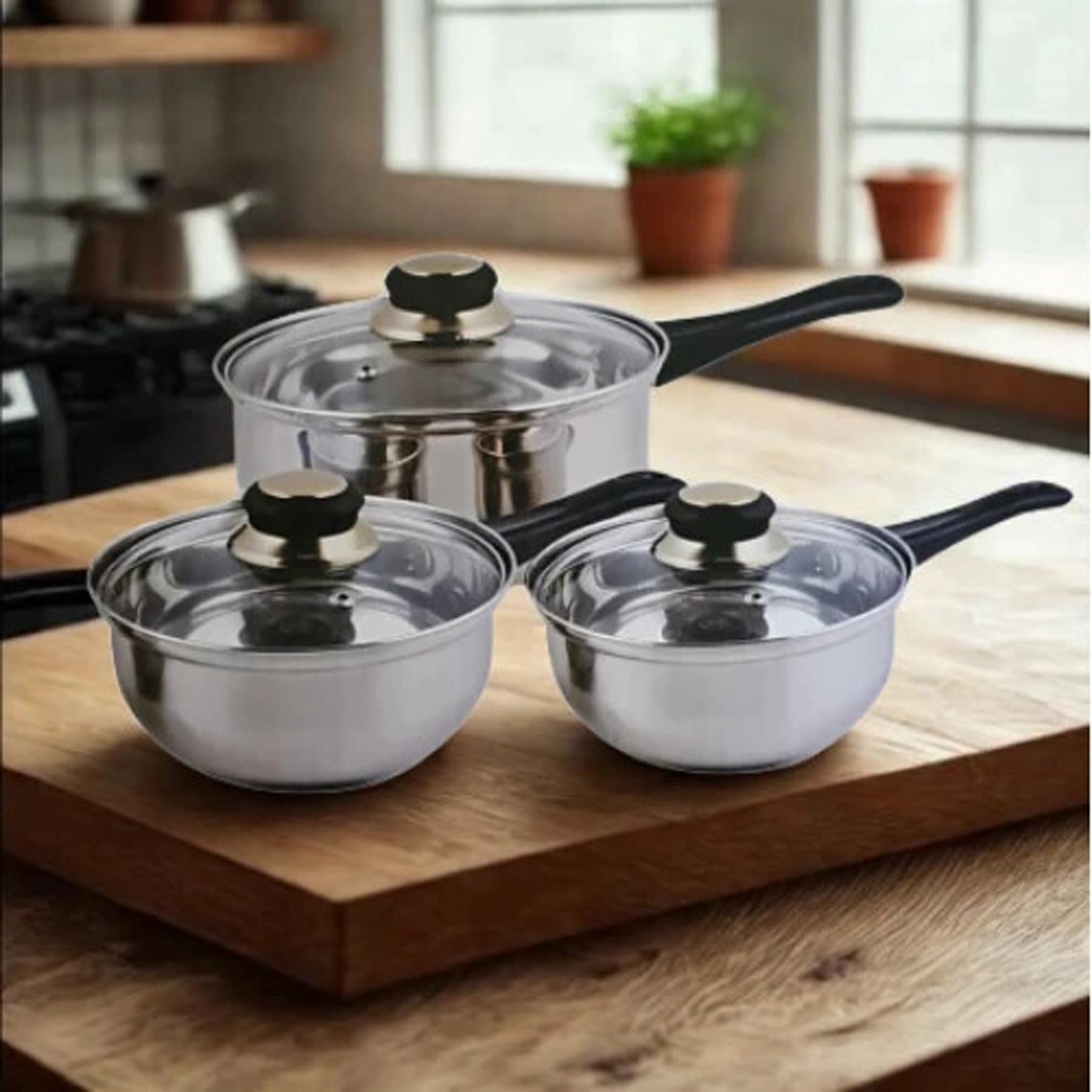 6PC INDUCTION SAUCEPAN SET STAINLESS STEEL COOKWARE PAN STOCK POTS LID PREMIUM - Picture 8 of 14
