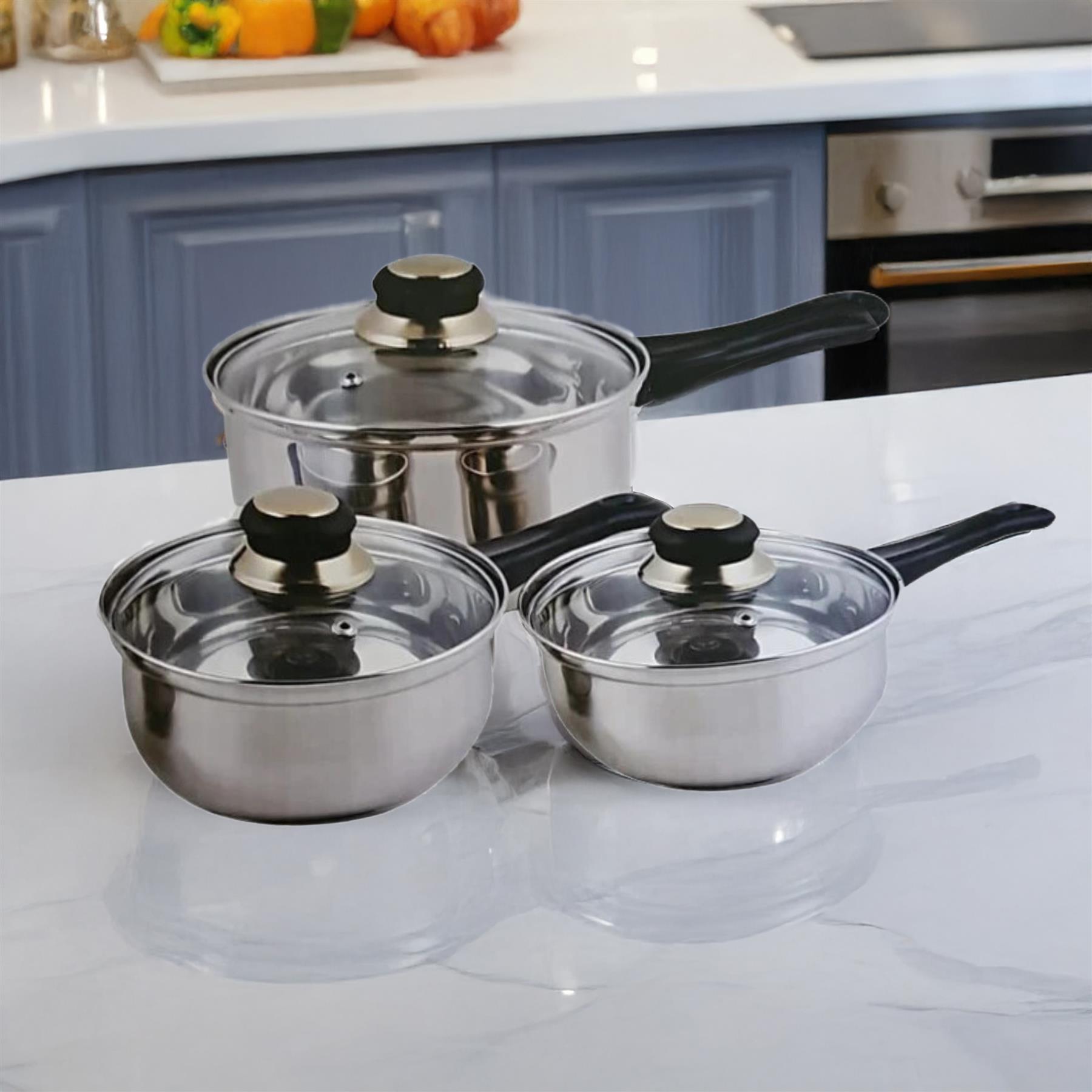 6PC INDUCTION SAUCEPAN SET STAINLESS STEEL COOKWARE PAN STOCK POTS LID PREMIUM - Picture 7 of 14