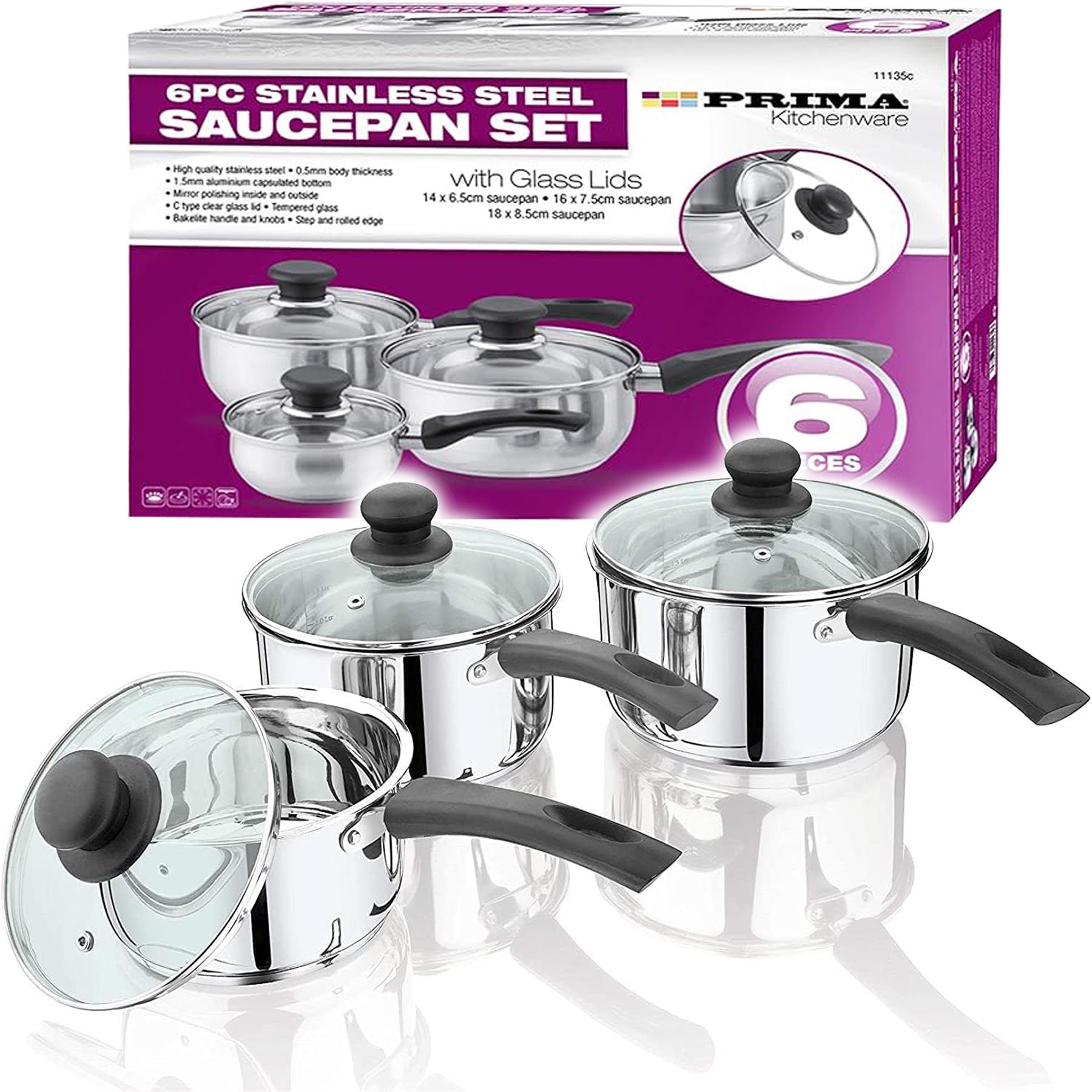6PC INDUCTION SAUCEPAN SET STAINLESS STEEL COOKWARE PAN STOCK POTS LID PREMIUM - Picture 14 of 14
