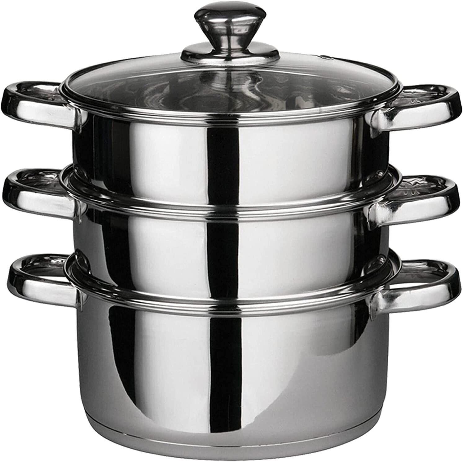 22 C Deluxe Steaer Cookware Set With Glass Lid &ap; Handles Stainless