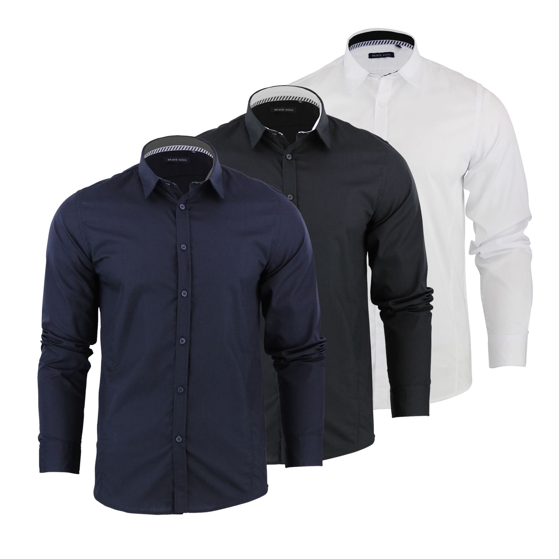 MENS BRAVE SOUL LONG SLEEVED SMART OR CASUAL COLLARED SHIRT TUDOR