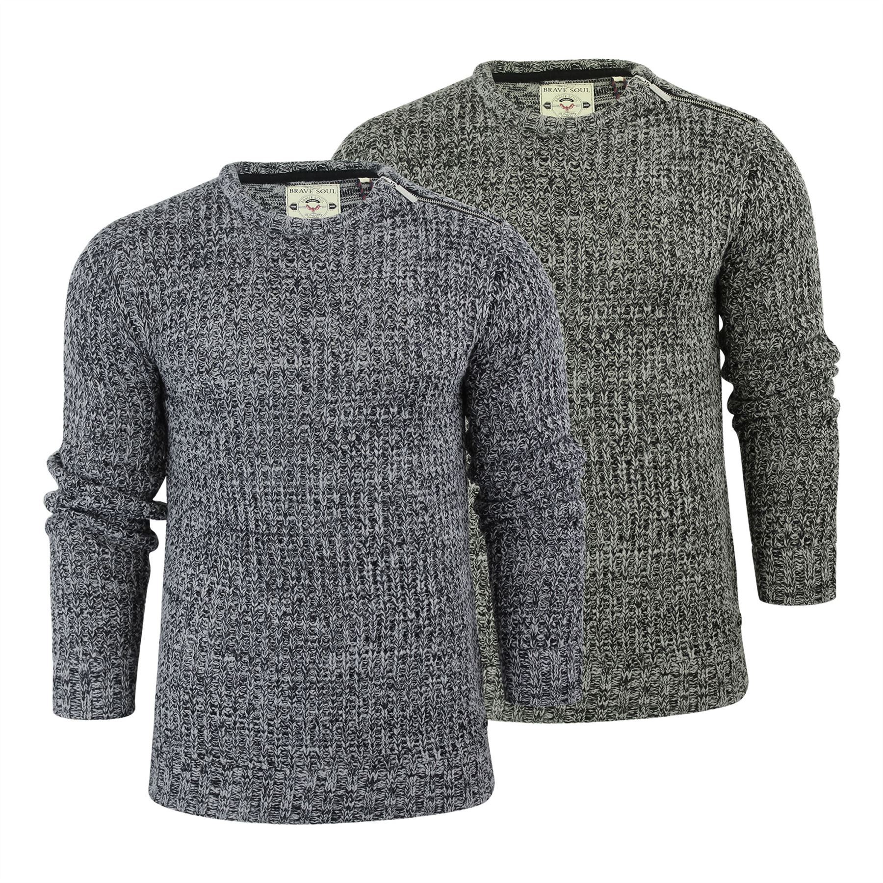 Men's Clothing Mens Jumper Brave Soul Scholar Knitted Crew Neck Sweater With Zip Clothing, Shoes 
