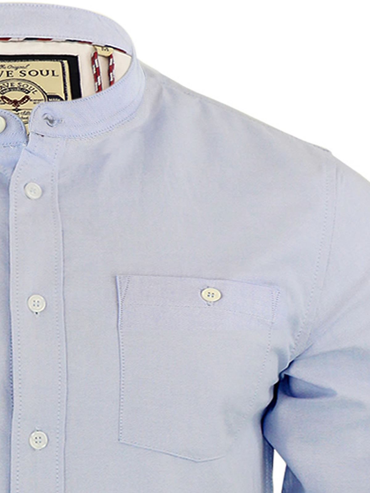 Brave Soul Casey Mens Shirt Long Sleeve Oxford Cotton Grandad Collar
