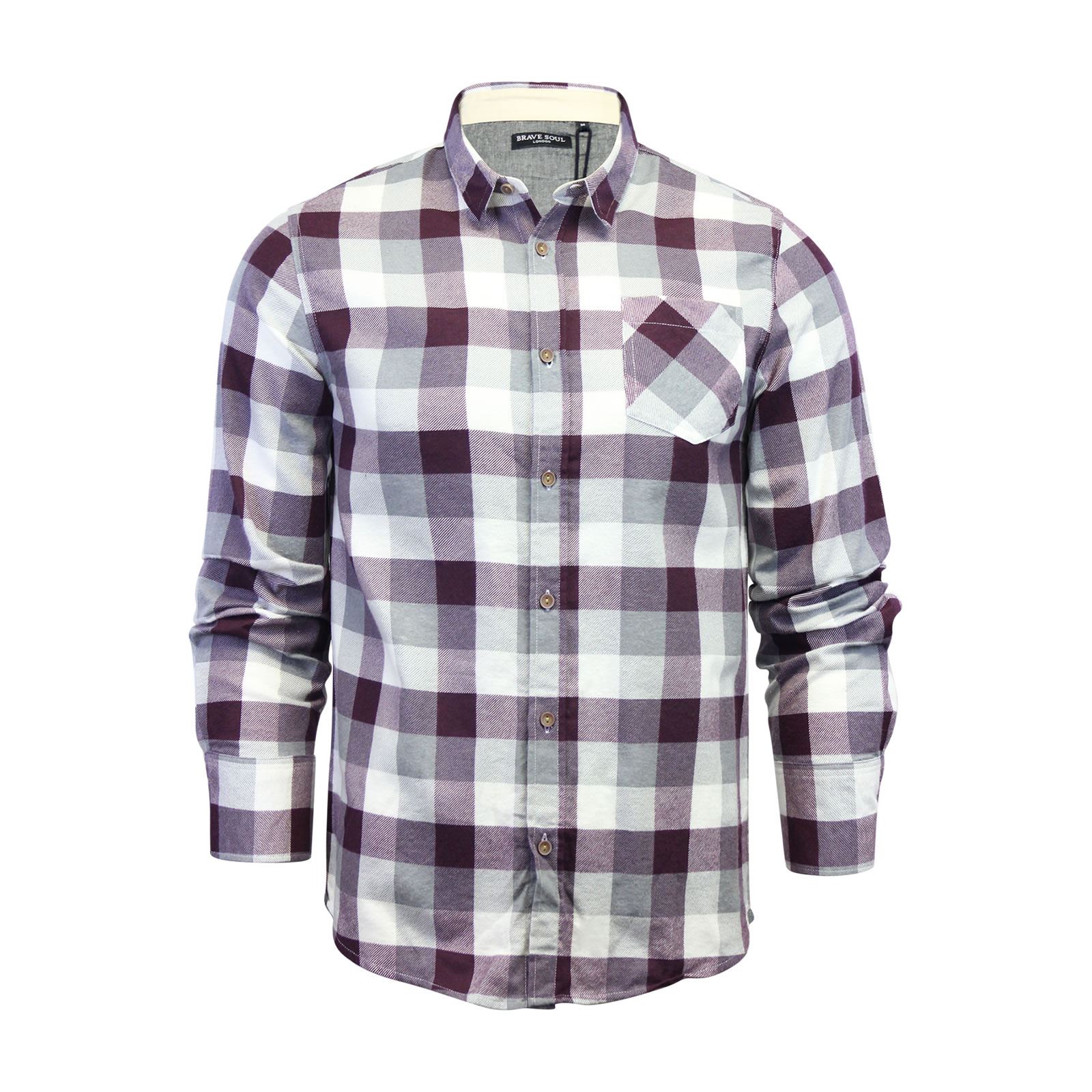 Mens Check Shirt Brave Soul Albert Flannel Brushed Cotton Long Sleeve Casual Top