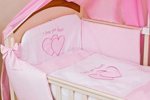 8 Piece Baby Bedding Set with Cot Bumper Canopy /& Holder to fit Cot 120x60cm,Love You Heart - Cream Plain
