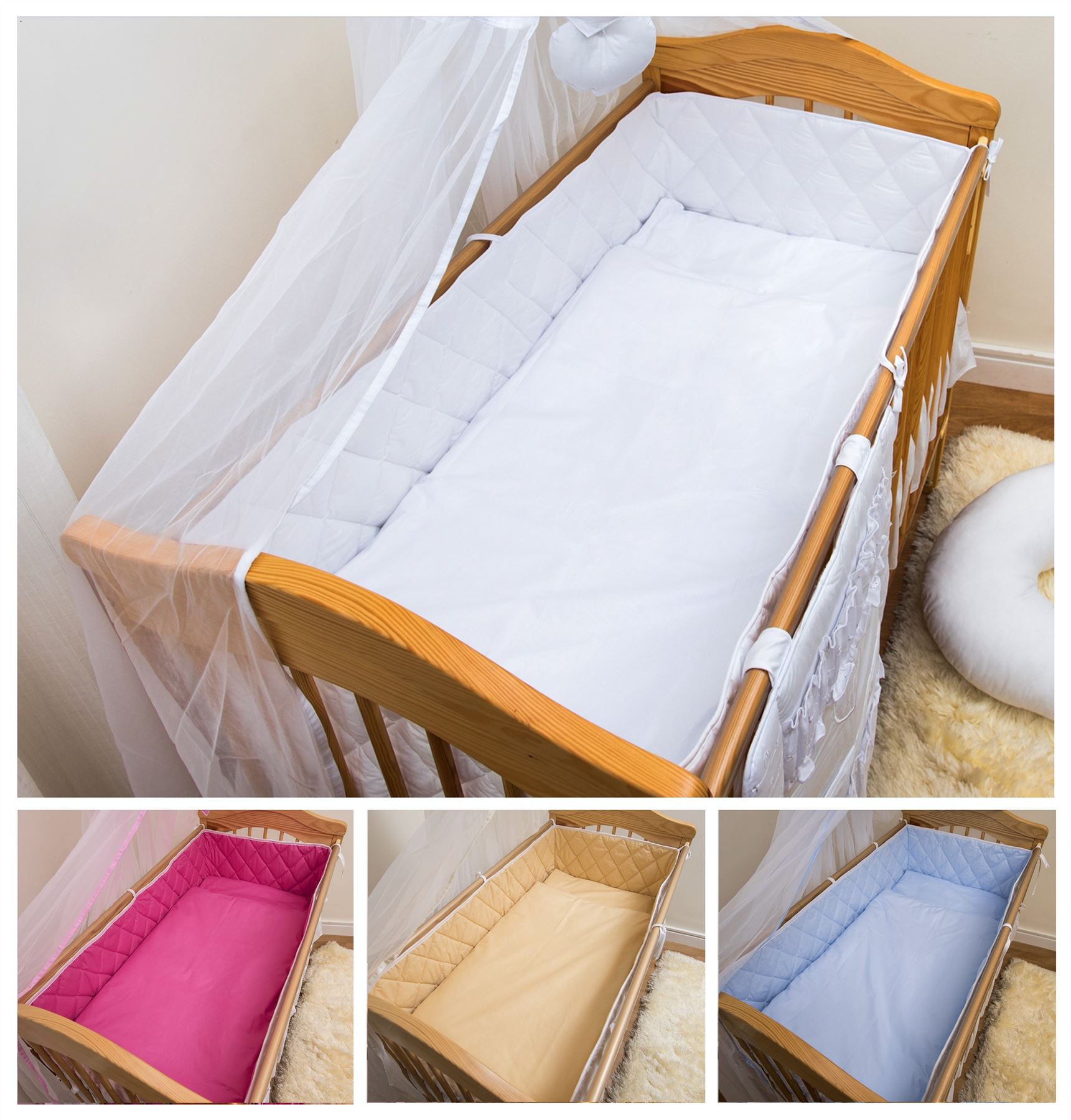 3 Piece Baby Bedding Set with 4-sided Bumper Fits 120x60 or 140x70 Cot Bed