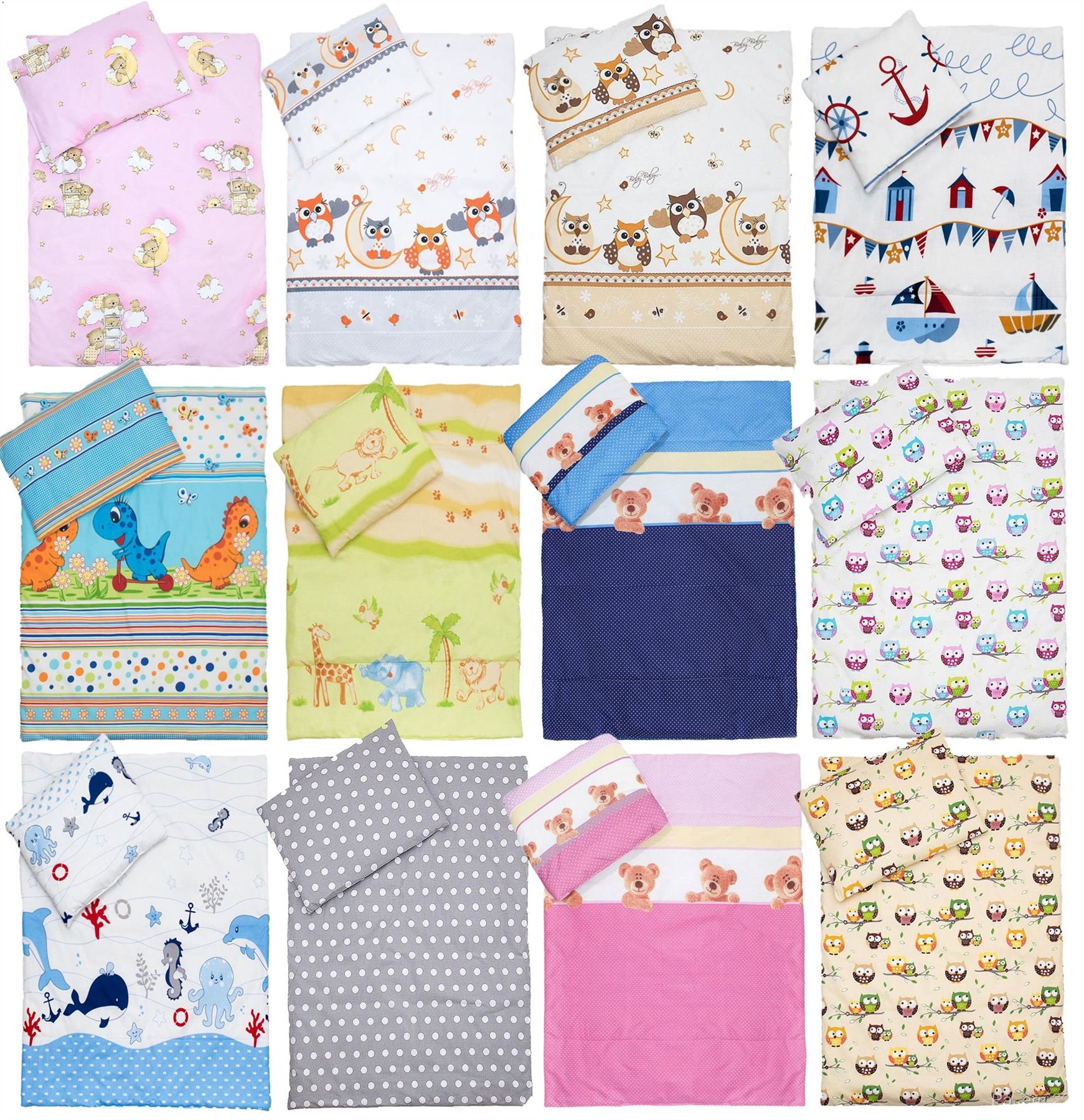 4 Piece Baby Duvet & Pillow + Covers Bedding Set 120x90 / 135x100