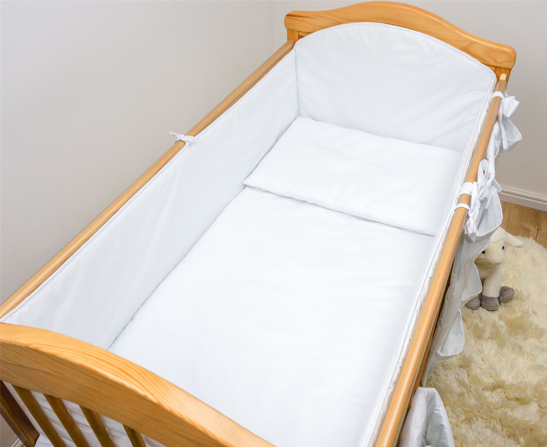 plain white cot bedding