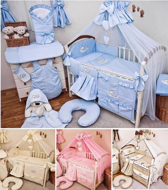 to fit Cot Bed 140x70cm,Love You Heart - Blue Plain 10 Piece Nursery Bedding Sets with Canopy for Cot