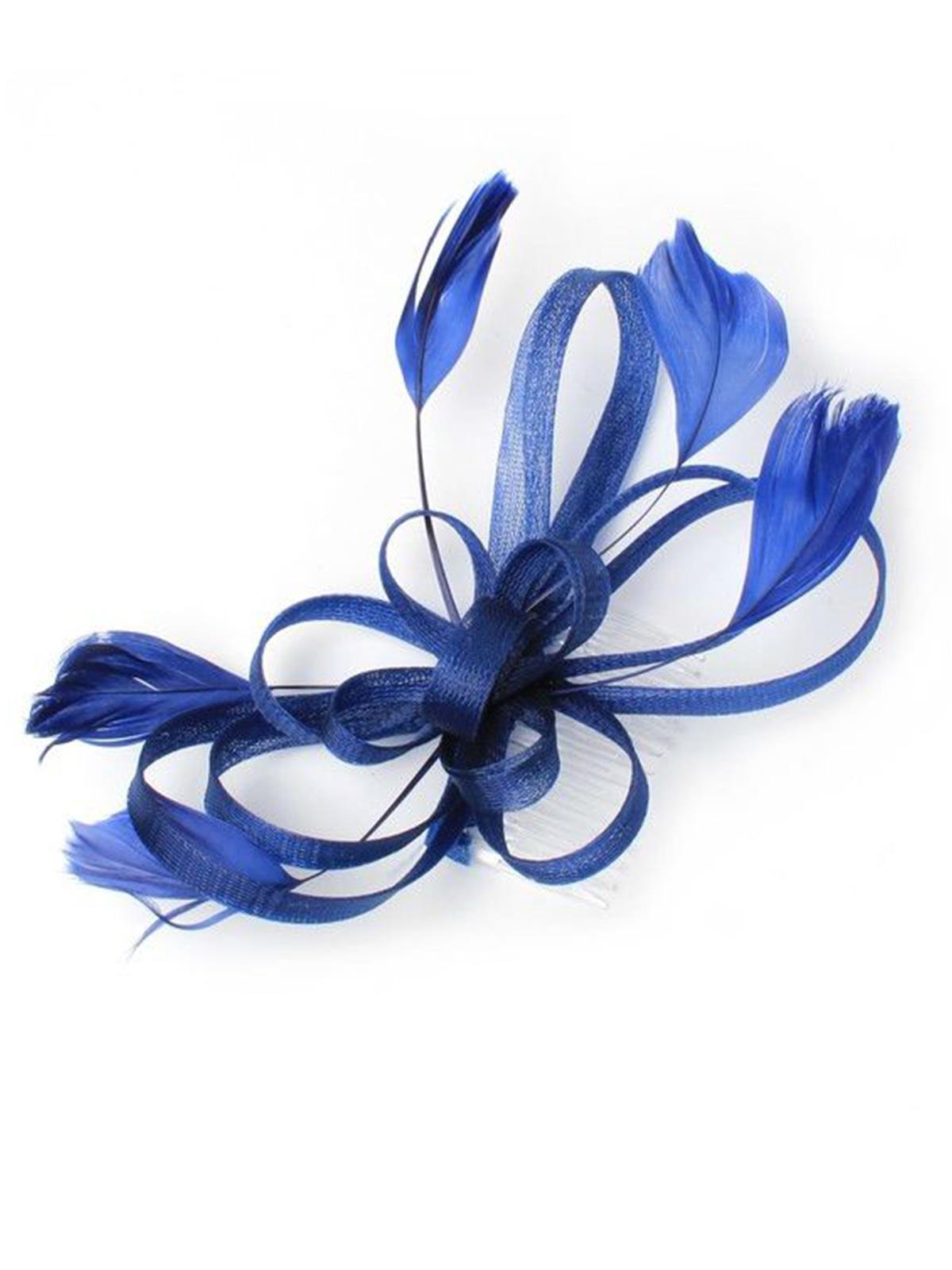 Ladies Hair Fascinator Coiled Net & Feather Clear Comb Pink Navy Wedding Proms - Picture 7 of 13