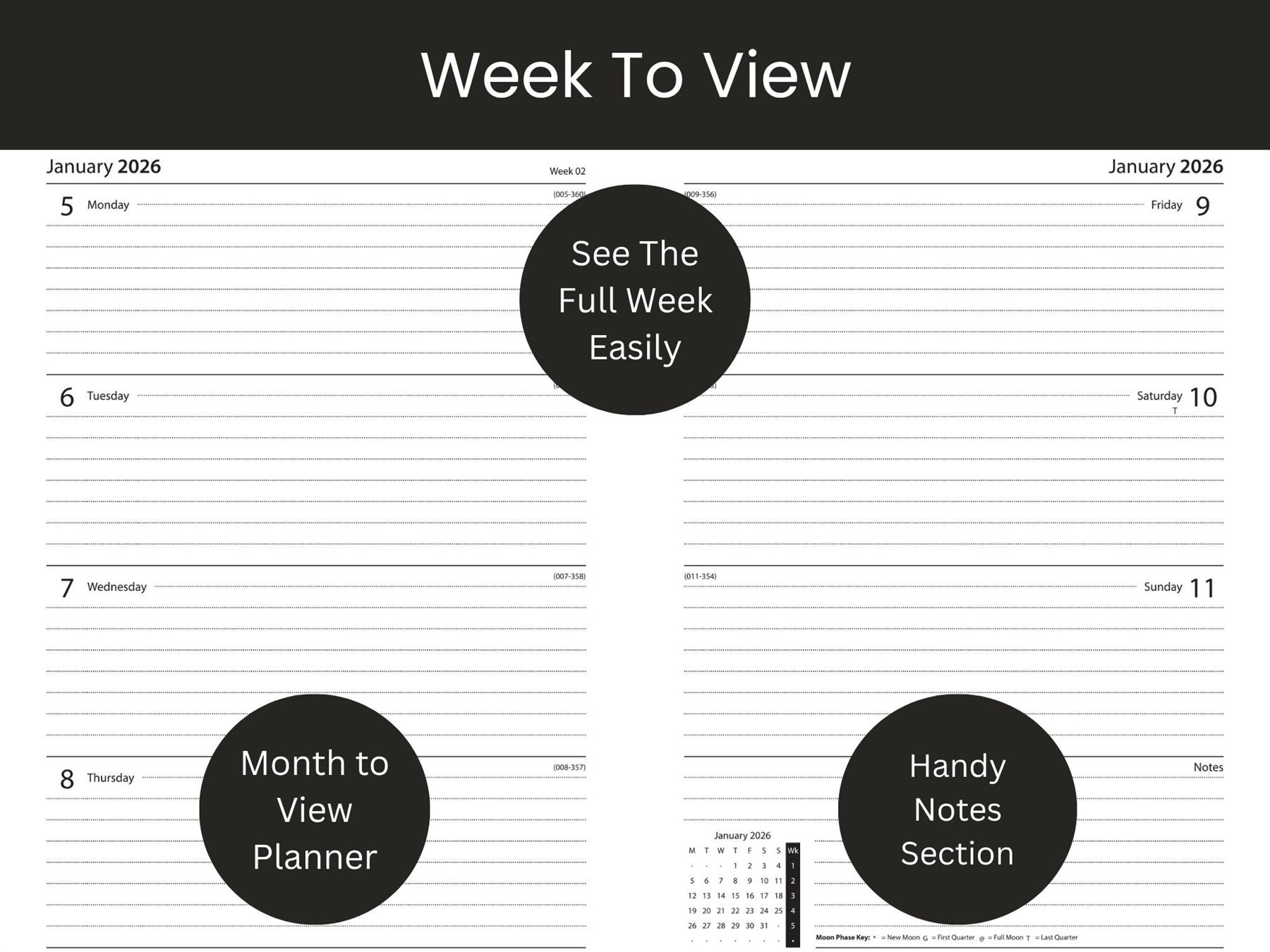 2026 Diary Premium Slimline Faux Leather Week to View Weekly Planner Organiser - Picture 9 of 22