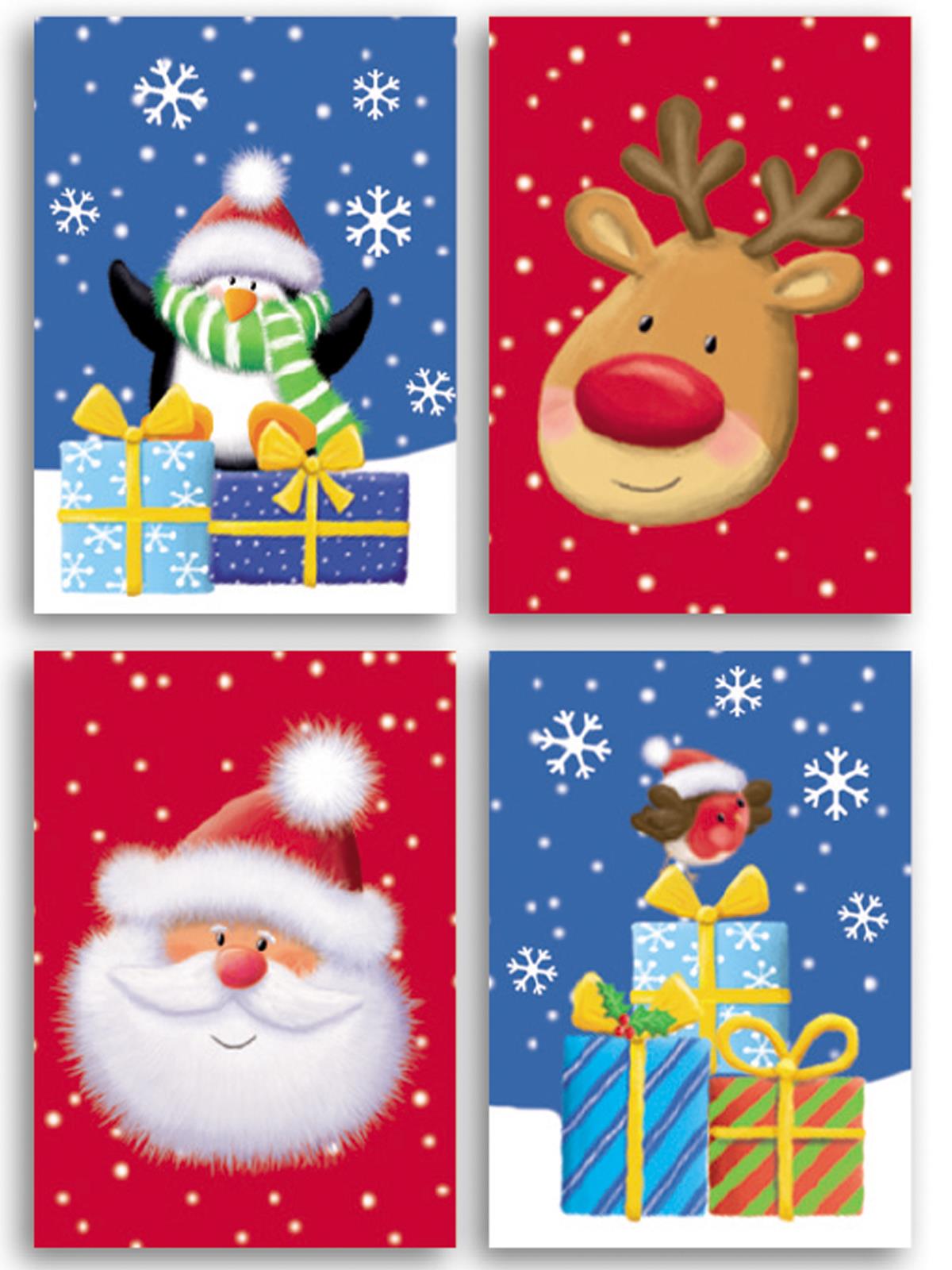 Mini Christmas Crackers Giftmaker Pack 6 Novelty Fun Blue & Red Santa & Friends - Picture 5 of 6