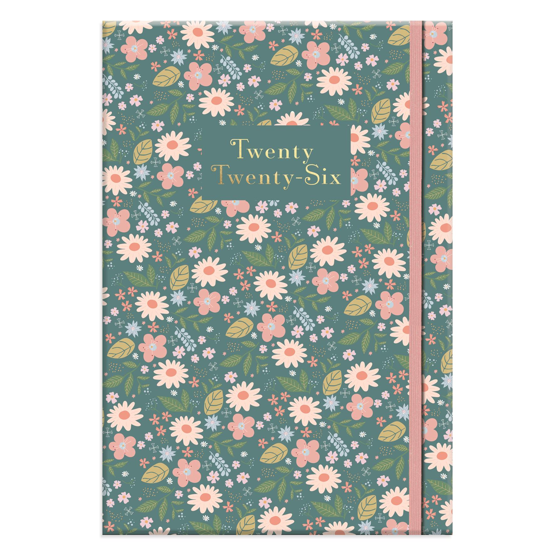 2026 Tagebuch A5 Woche zur Ansicht Blumen Softcover Monatsplaner Organizer grün rosa - Bild 2 von 9