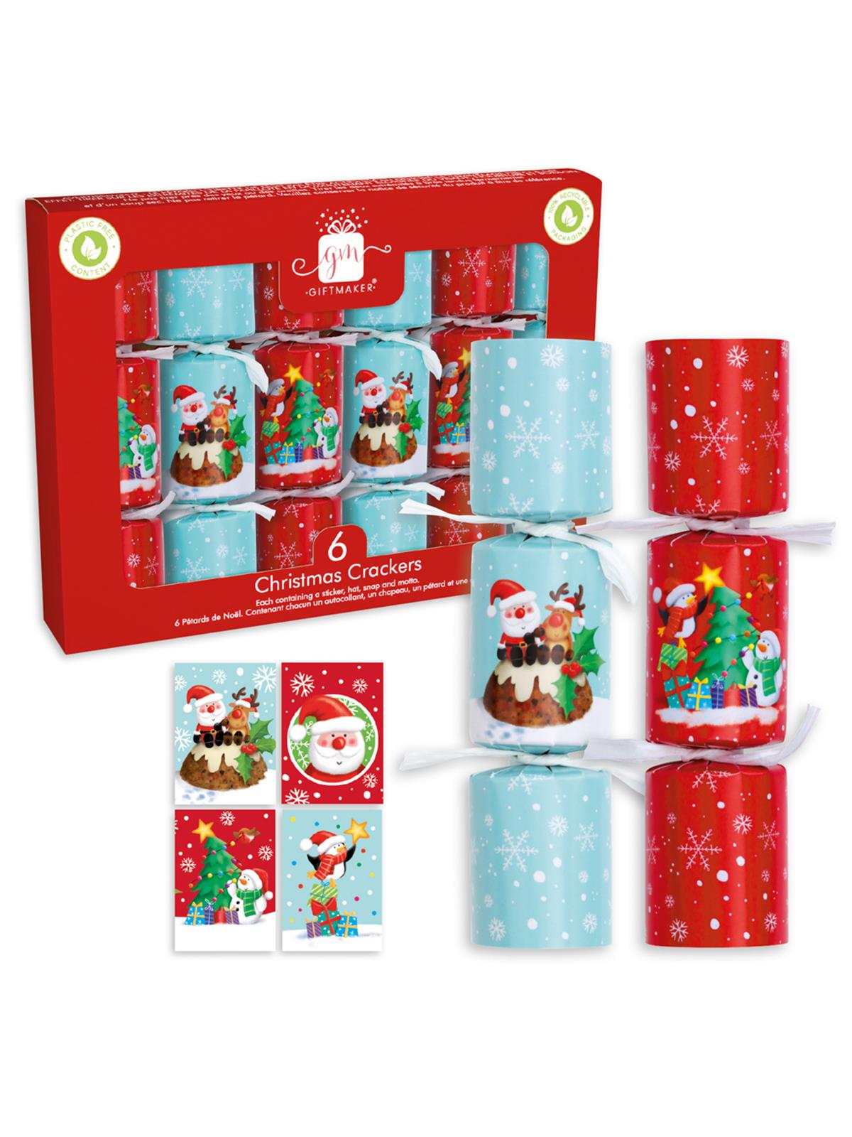 Mini Christmas Crackers Giftmaker Pack 6 Novelty Fun Blue & Red Santa & Friends - Picture 6 of 6