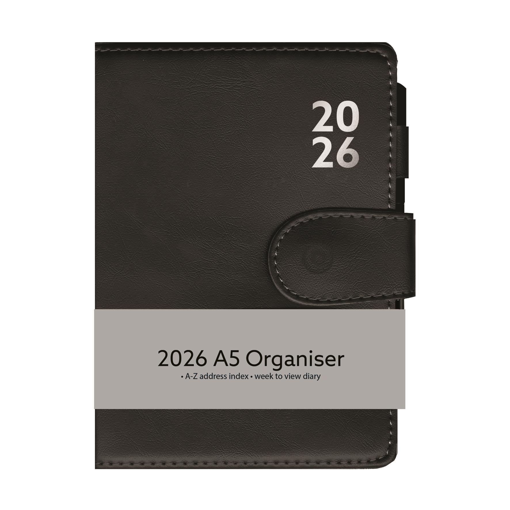 2026 A5 Kunstleder Woche zur Ansicht Wochentagebuch Organizer & Stift schwarz grau marine - Bild 5 von 31