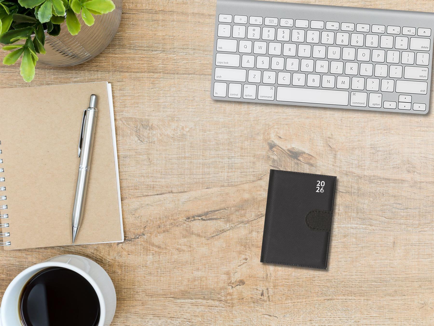 2026 Diary A7 Faux Leather Day Per Page Daily Pocket Planner Black Navy Grey - Picture 3 of 30