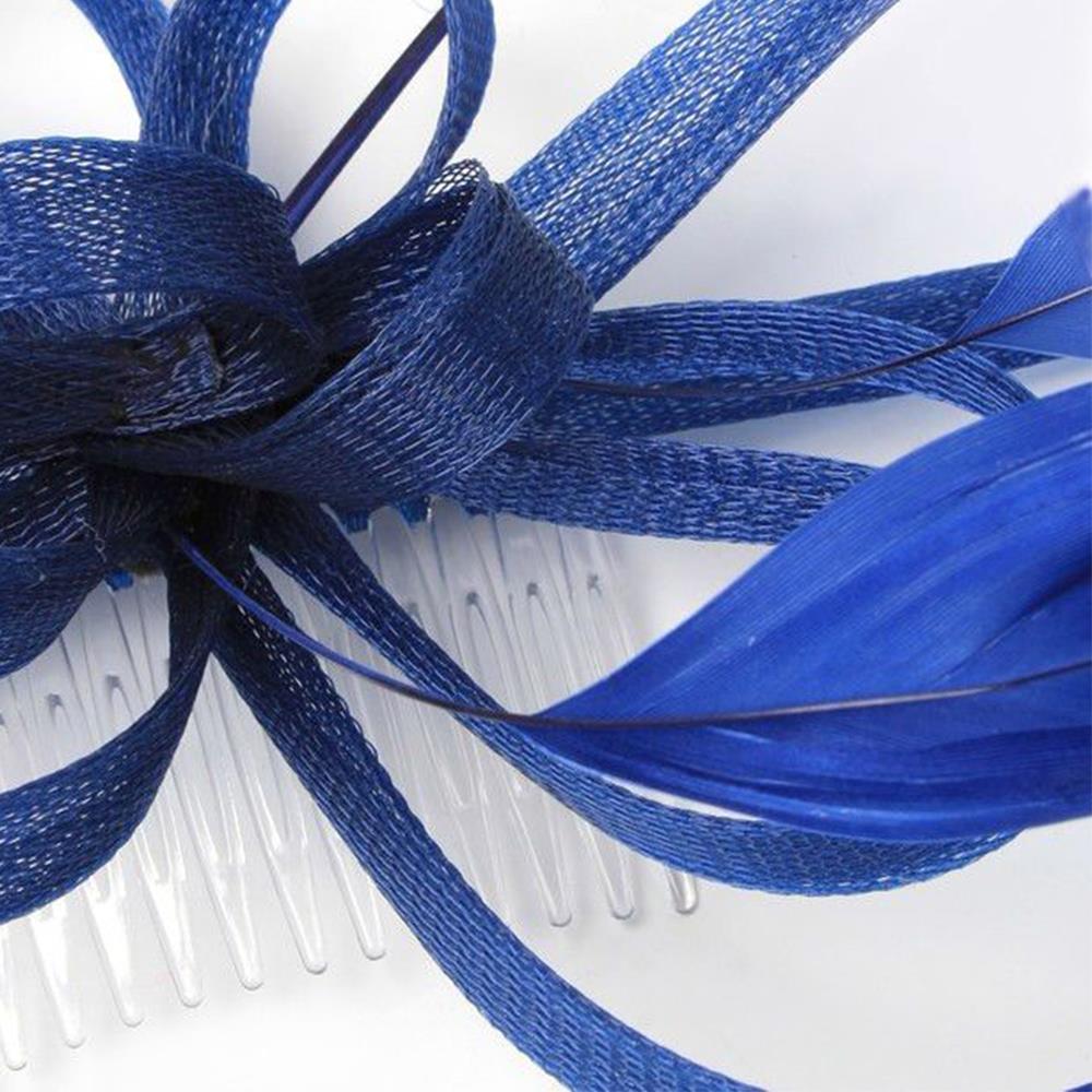 Ladies Hair Fascinator Coiled Net & Feather Clear Comb Pink Navy Wedding Proms - Picture 9 of 13