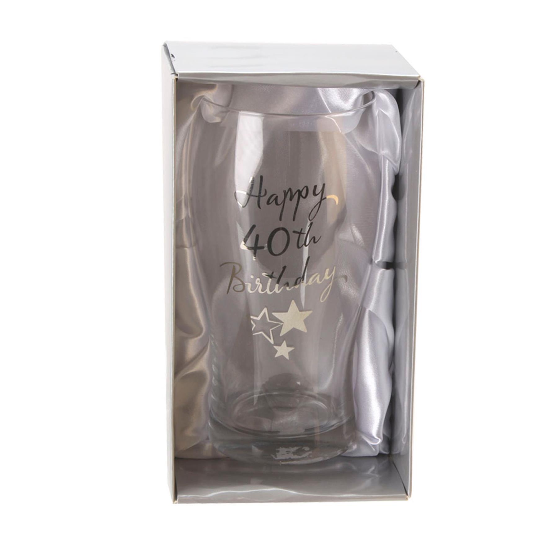 Happy Birthday Glass Novelty Pint Beer Silver Stars Celebrations Party 18-70th - Picture 13 of 18