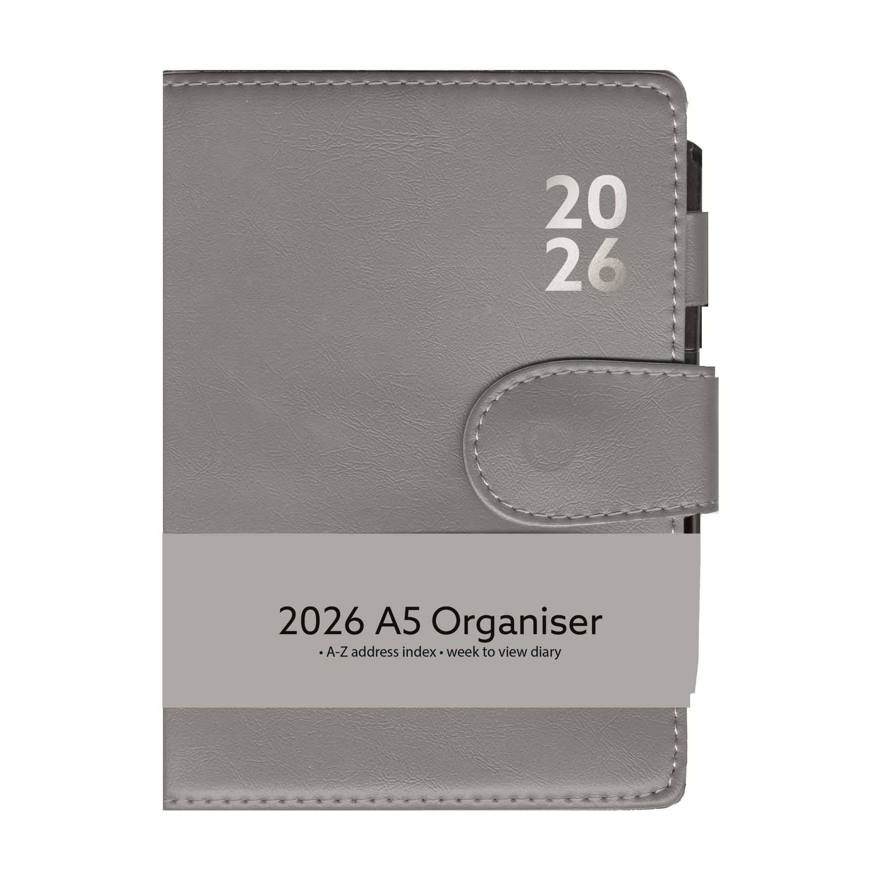 2026 A5 Kunstleder Woche zur Ansicht Wochentagebuch Organizer & Stift schwarz grau marine - Bild 14 von 31