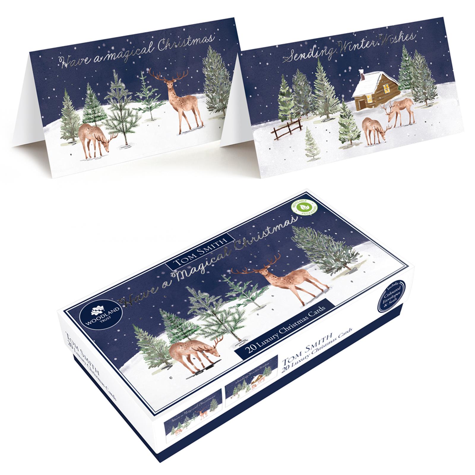 Luxury Christmas Cards Tom Smith Pack 20 Slim Charity Boxed 2 Festive Designs - Picture 8 of 9